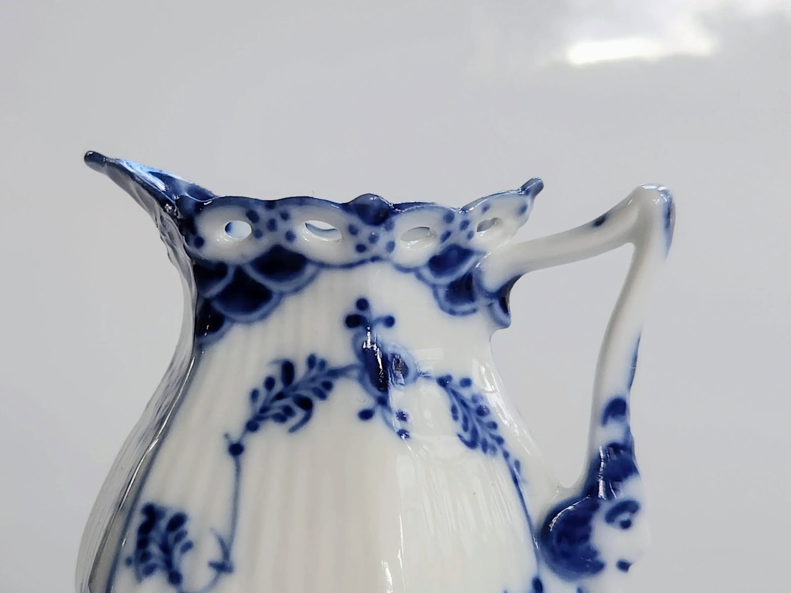 1970s Royal Copenhagen Blue Fluted Full Lace Creamer, Gargoyles Creamer, Milk Jug - 3
