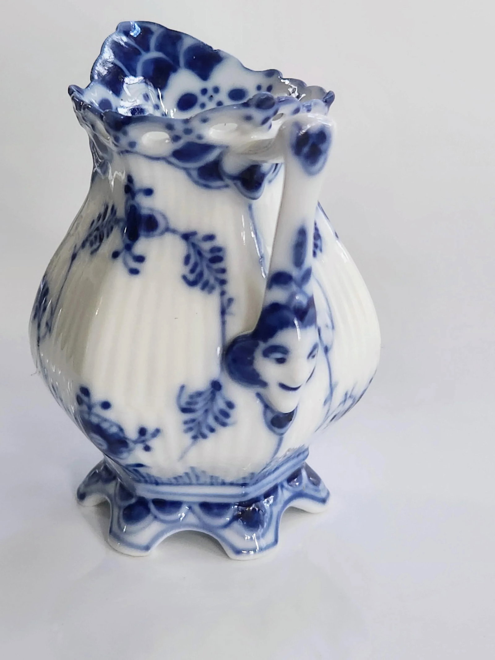 1970s Royal Copenhagen Blue Fluted Full Lace Creamer, Gargoyles Creamer, Milk Jug - 4