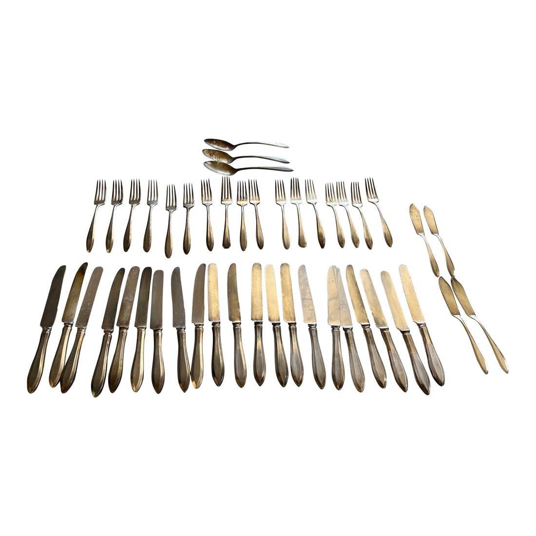 Collection of Antique Utensils- 45 Pieces: Up for consideration is a beautiful collection of brass colored dinner utensils. These would look perfect on any dining room table and is great for the interior design enthusiast! Please check out my