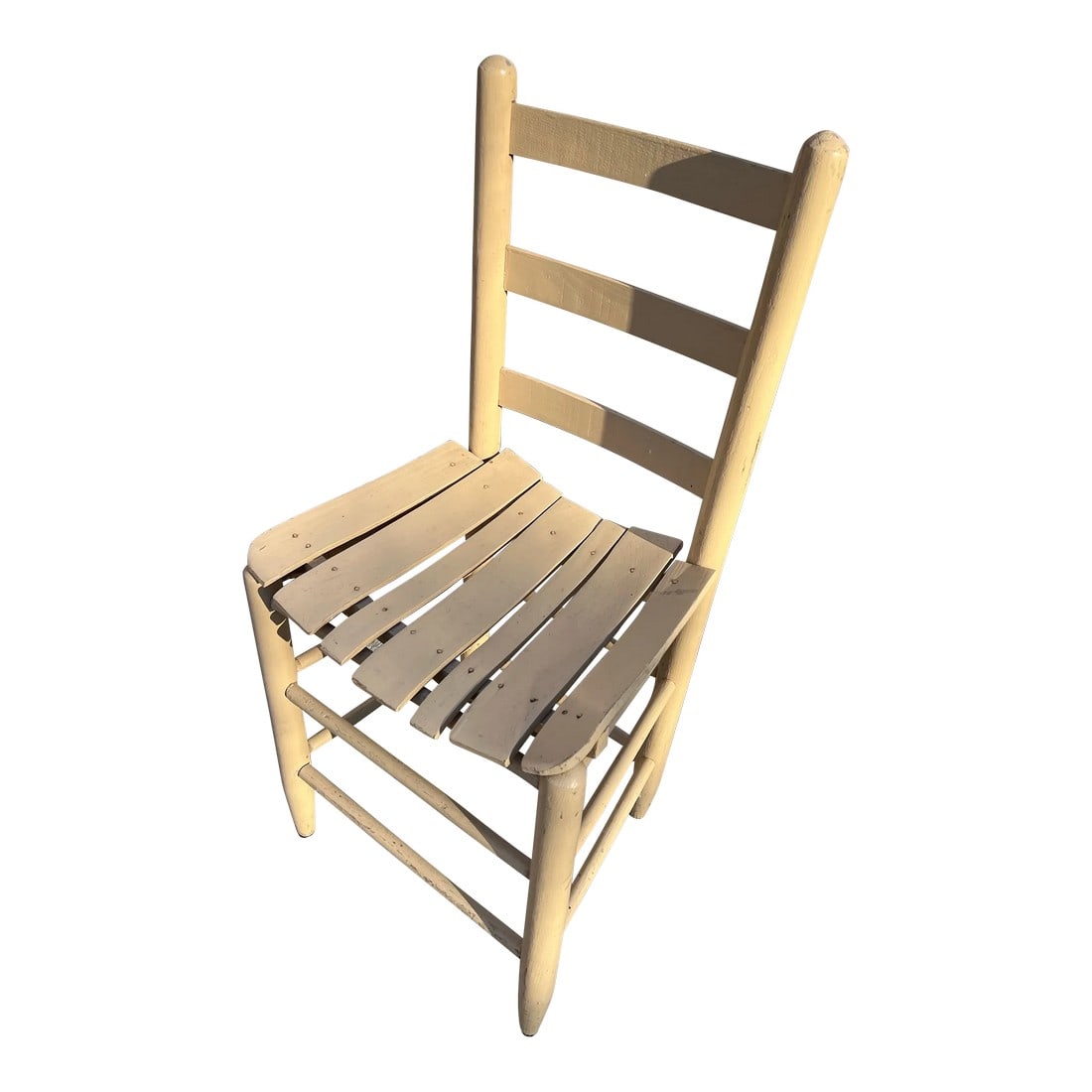 1970s Cream Wooden Slat Side Chair: Up for consideration is a cream colored wooden side chair. This would look perfect in any home and is great for the interior design enthusiasts. Please check out my other listings! Condition: