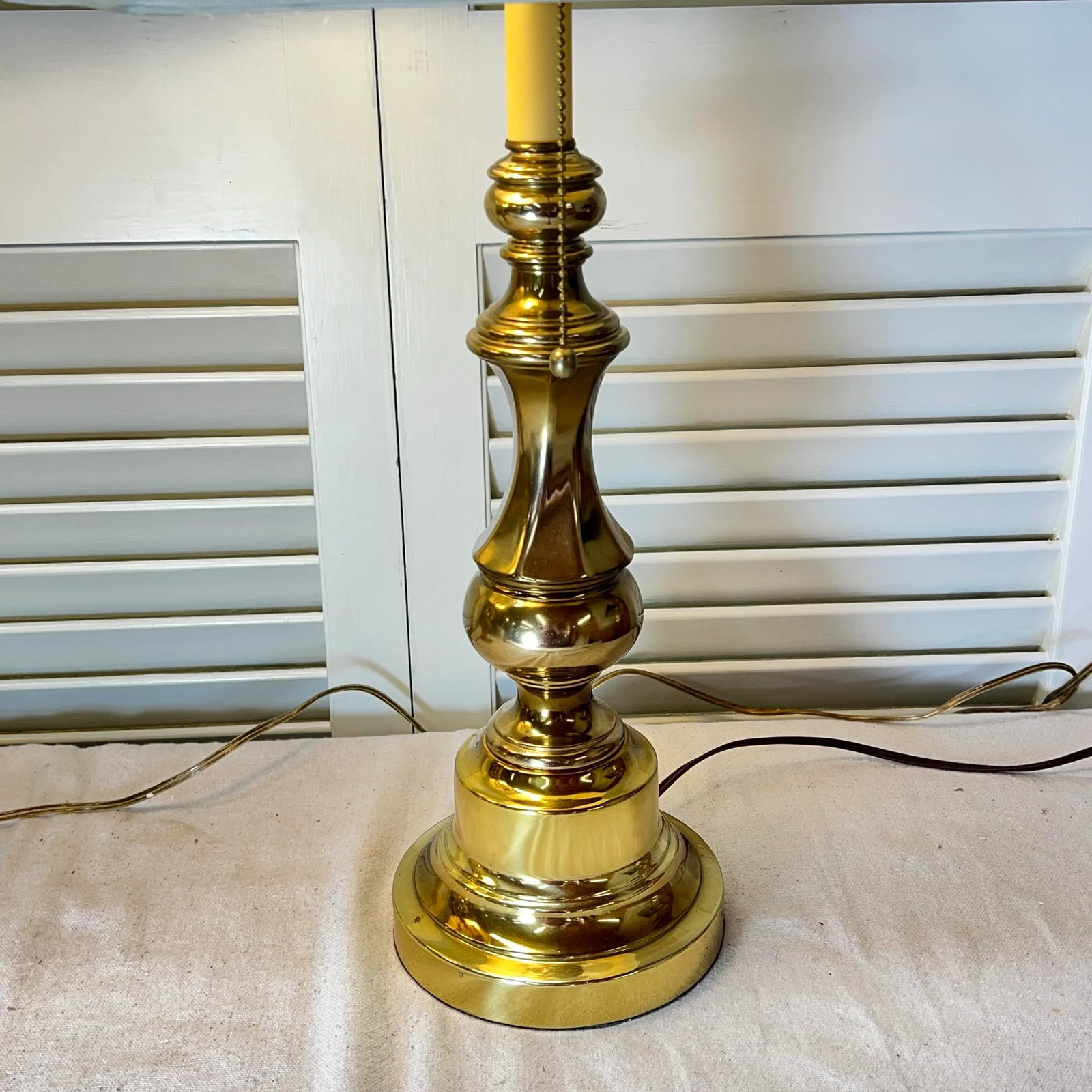 Double Bulb Twist Column Brass Lamps With Shades - a Pair - 4