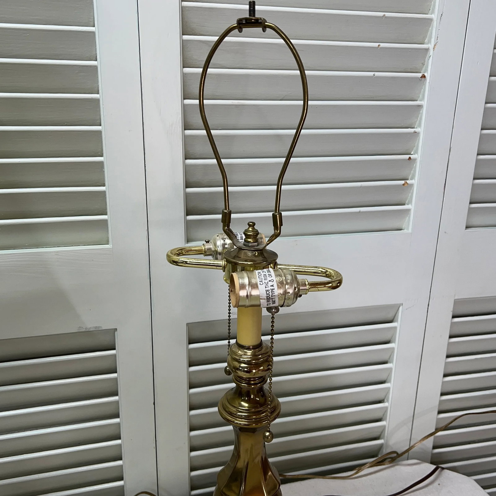 Double Bulb Twist Column Brass Lamps With Shades - a Pair - 5