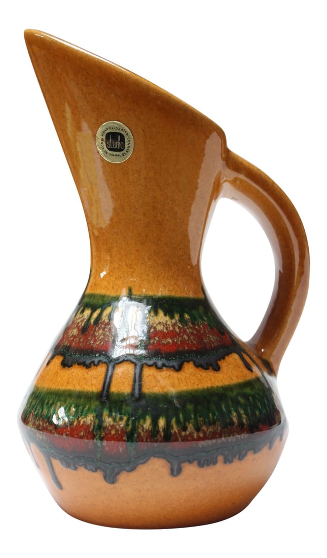 Mid-Century Israeli Studio Pottery Ochre Pitcher by Kernat (1 of 13)