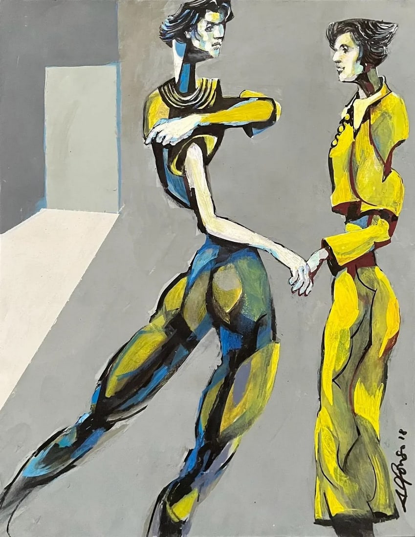Cubism Painting of a Mother and Son, 2018, Acrylic on Watercolor Paper (1 of 5)