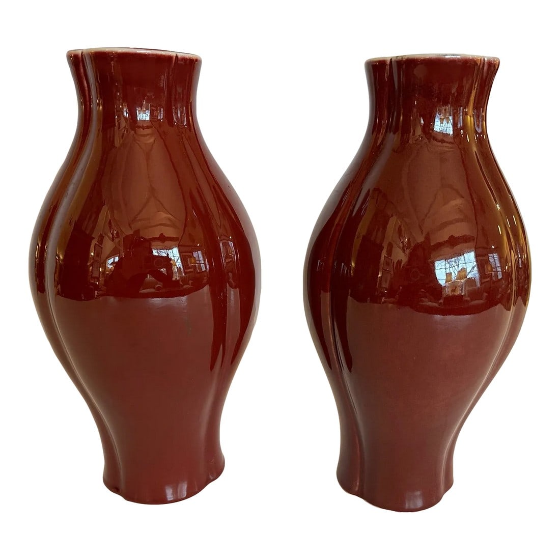 Maitland Smith Ox Blood Glazed Ceramic Vases -A Pair (1 of 9)