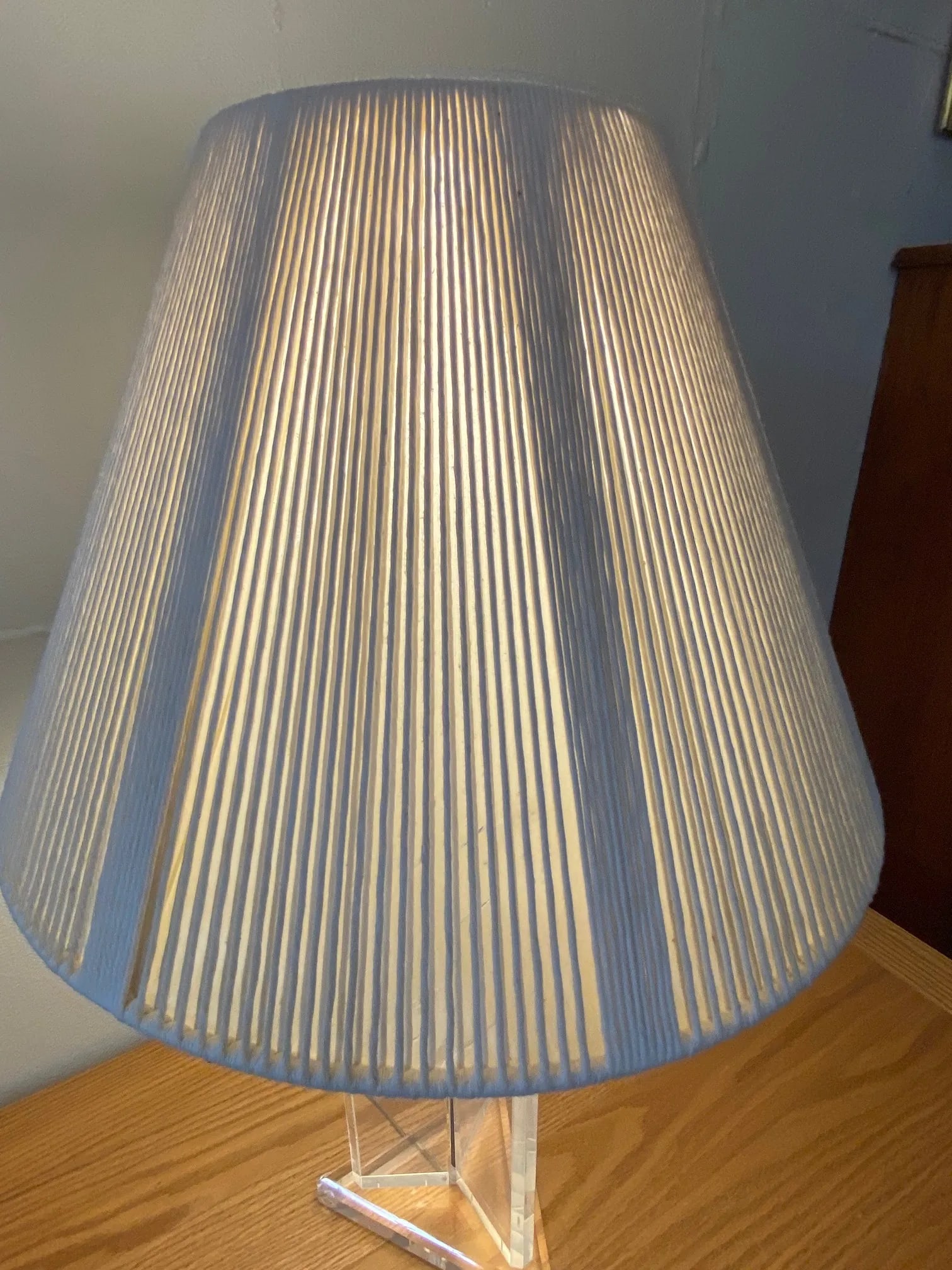 Vintage Lucite Lamp With Original String Shade - 12