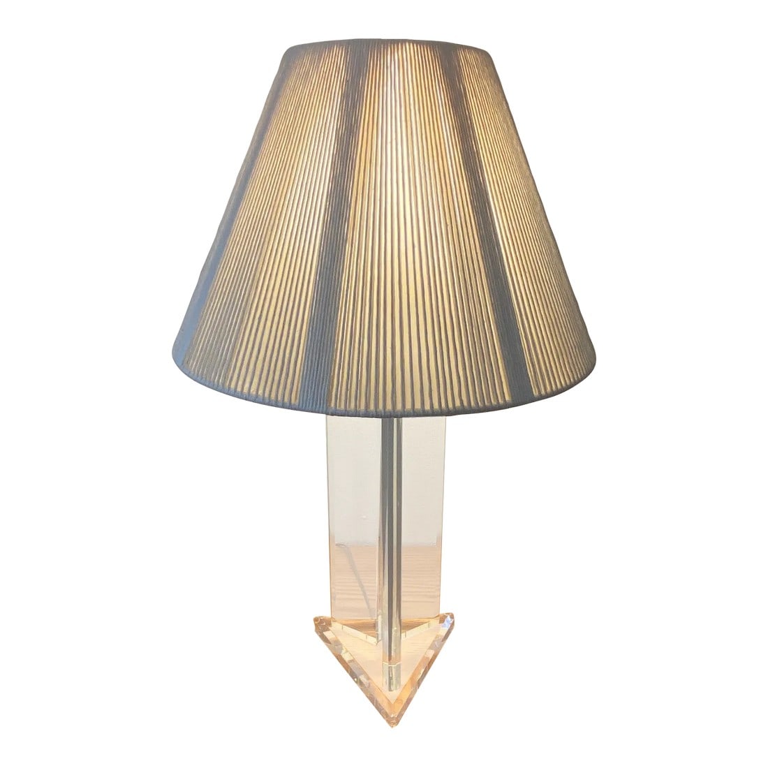Vintage Lucite Lamp With Original String Shade: Great looking mid century modern lucite lamp with original string shade. Lamp is 9" x 8" Condition: Alterations: Original Condition Unaltered Imperfections: Some Imperfections Condition Notes: Good. W