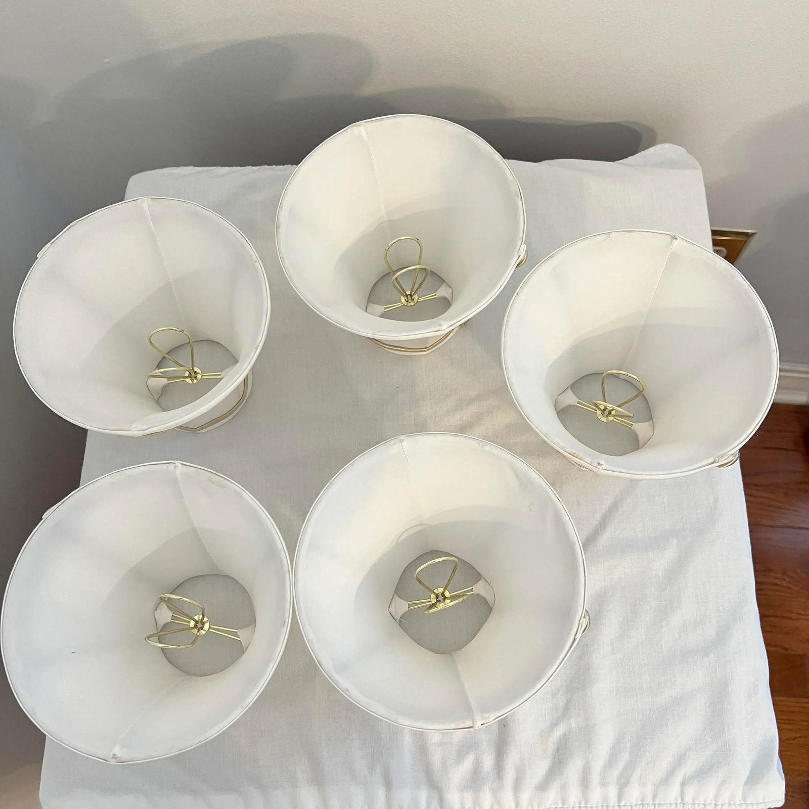 Ivory Faux Silk / Fabric Lined Lampshades With Tan Rosette Embellishment - Set of 5 - 2