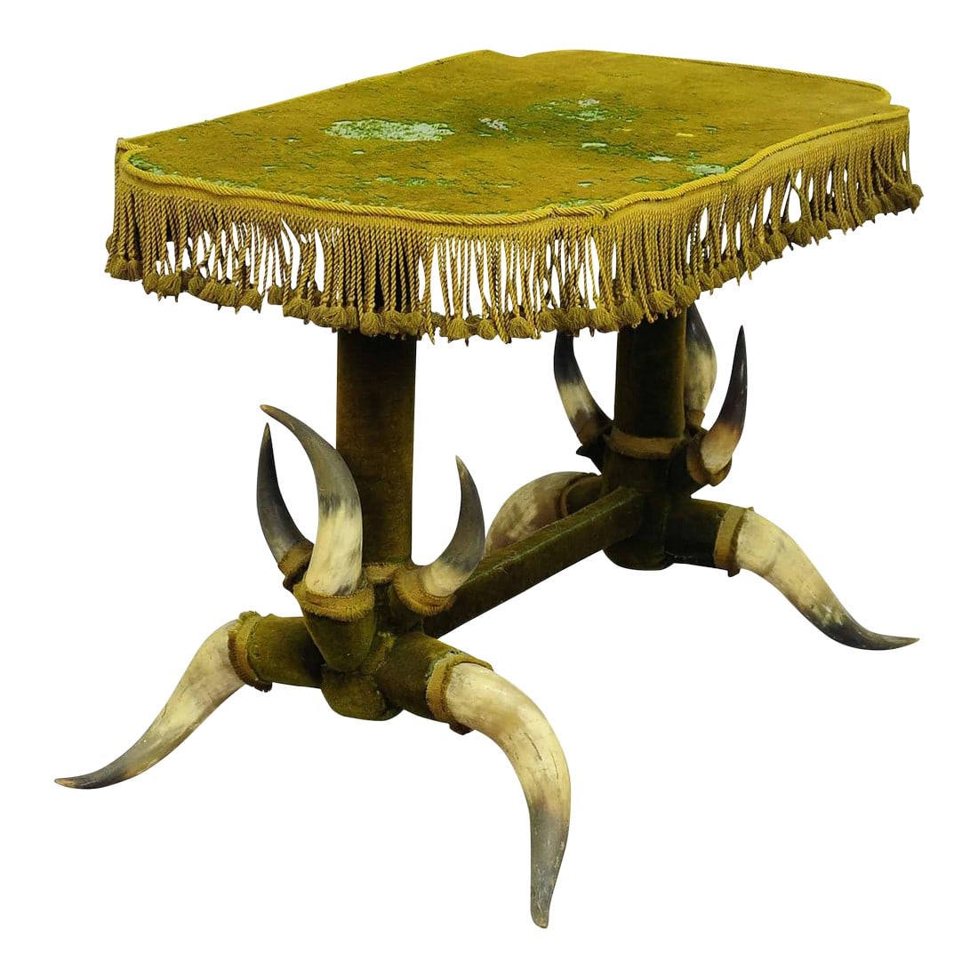 Antique Bull Horn Table With Green Velvet Ca. 1870 (1 of 4)