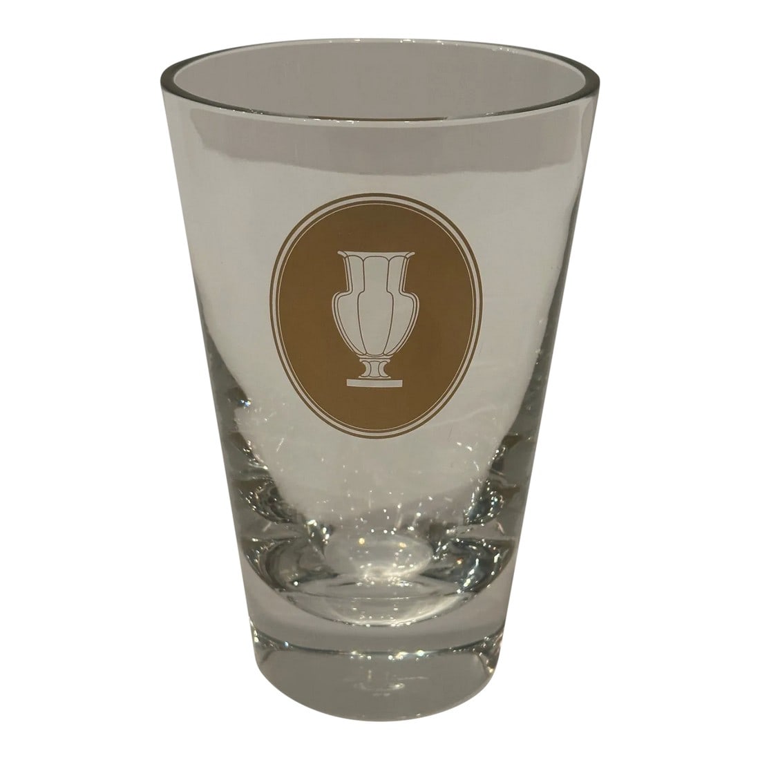 Signed Baccarat Crystal Vase With Gilt Decoration of Classical Urn: Elegant Baccarat crystal vase having gilt classical urn adorning the front center. Signed. Condition: Alterations: Original Condition Unaltered Imperfections: Some Imperfections Condition Notes: