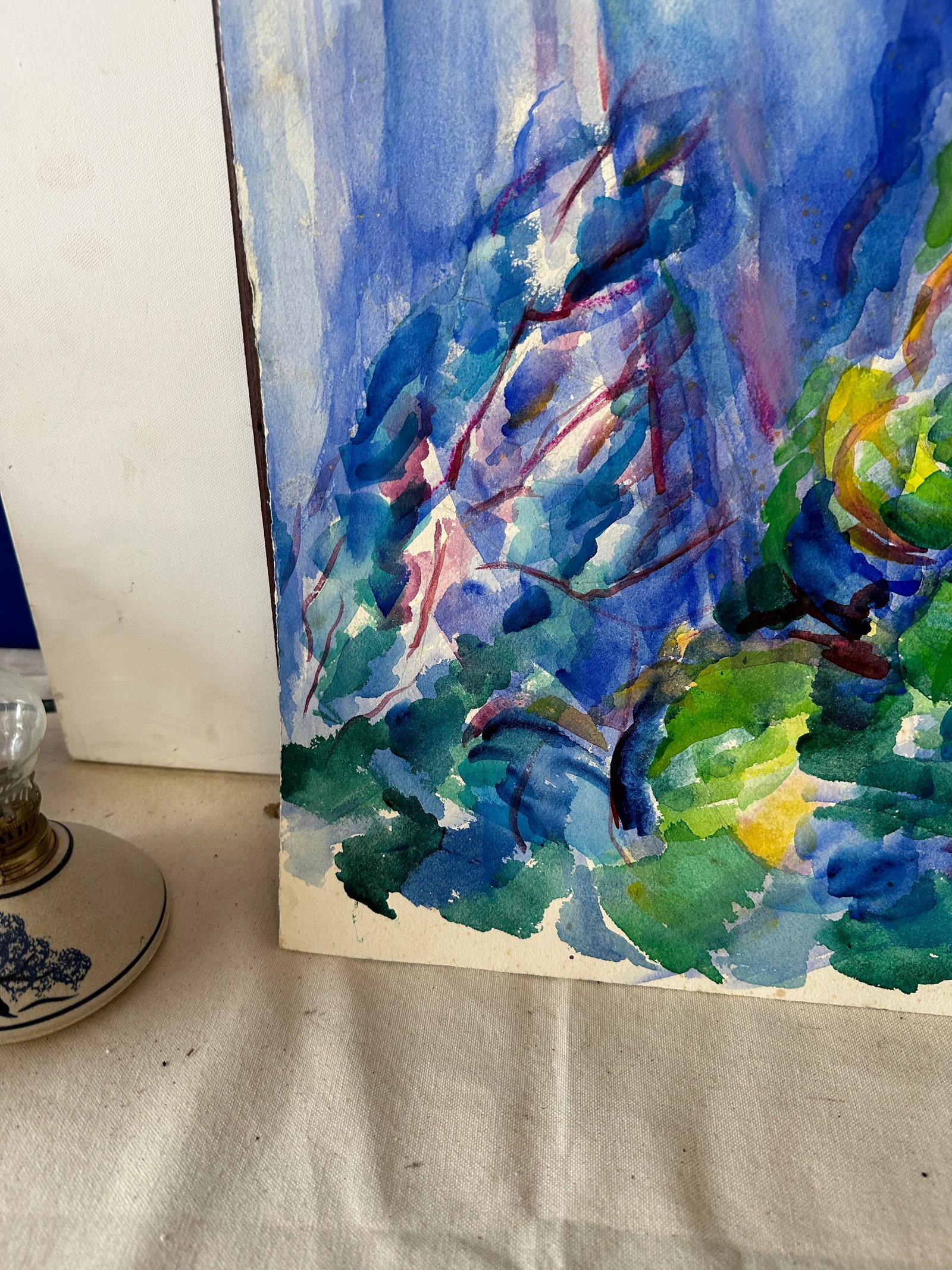 Vintage Abstract Watercolor Painting of a Tree and Valley - 2