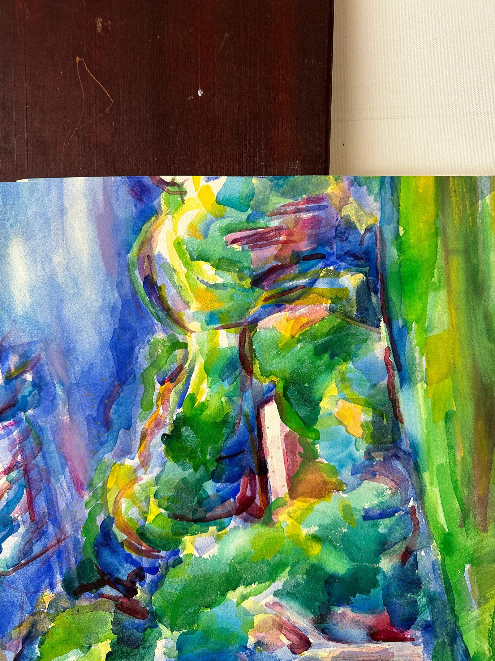 Vintage Abstract Watercolor Painting of a Tree and Valley - 6
