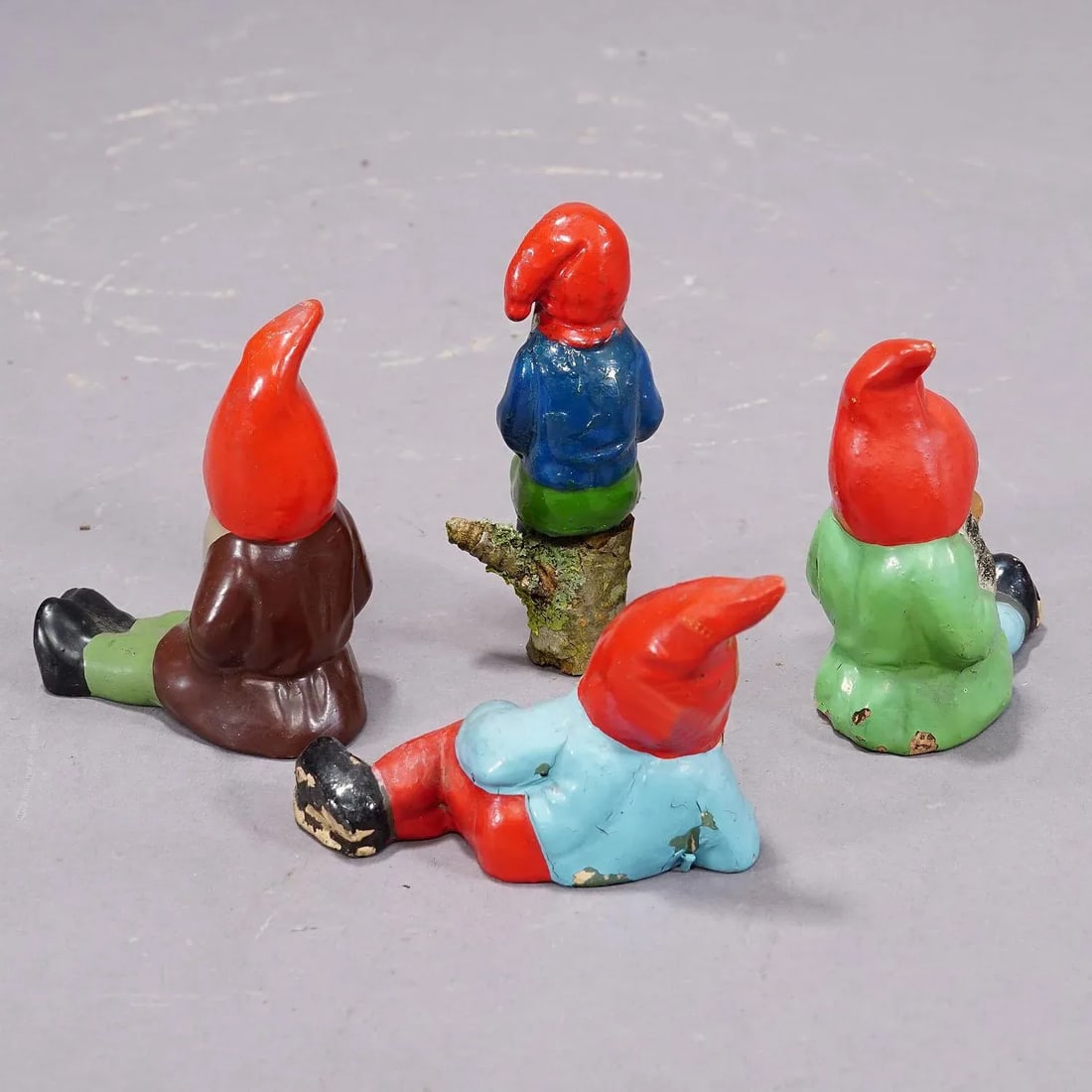 Lot of Four Tiny Terracotta Garden Gnomes, Germany Ca. 1950s - 3