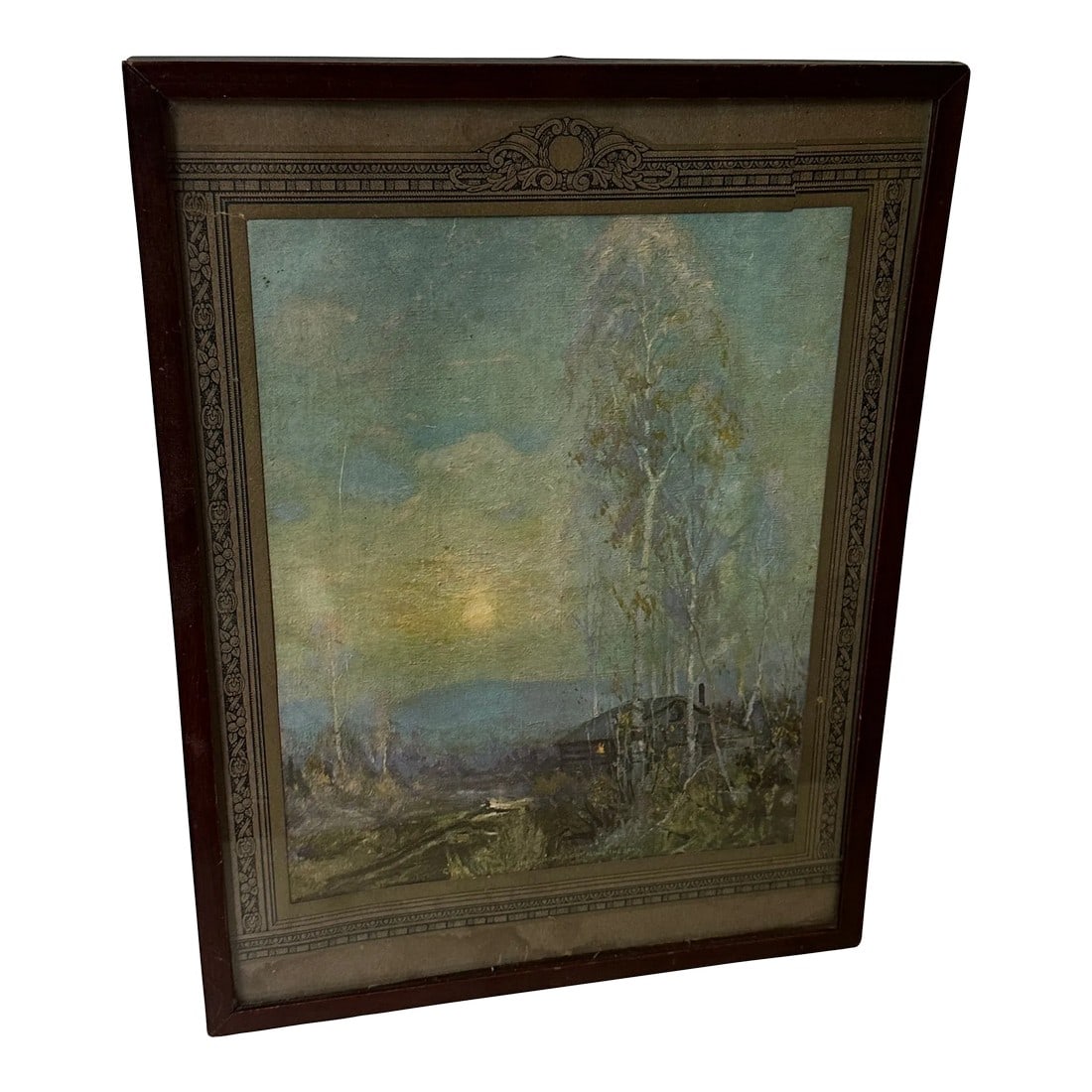1970s Framed Print of Tree and Cabin: Up for consideration is a beautiful framed print of a tree and a cabin. This would look lovely in your home and it is a great find for the interior design enthusiast. Please check out my other