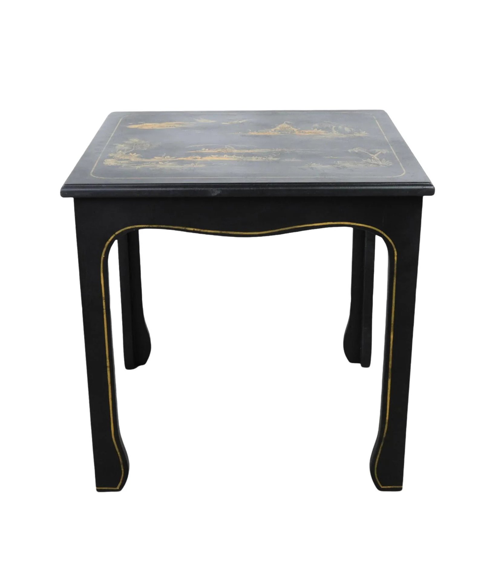 Pair of Hand Painted Chinoiserie Side Tables in Gold With Black Background - 6