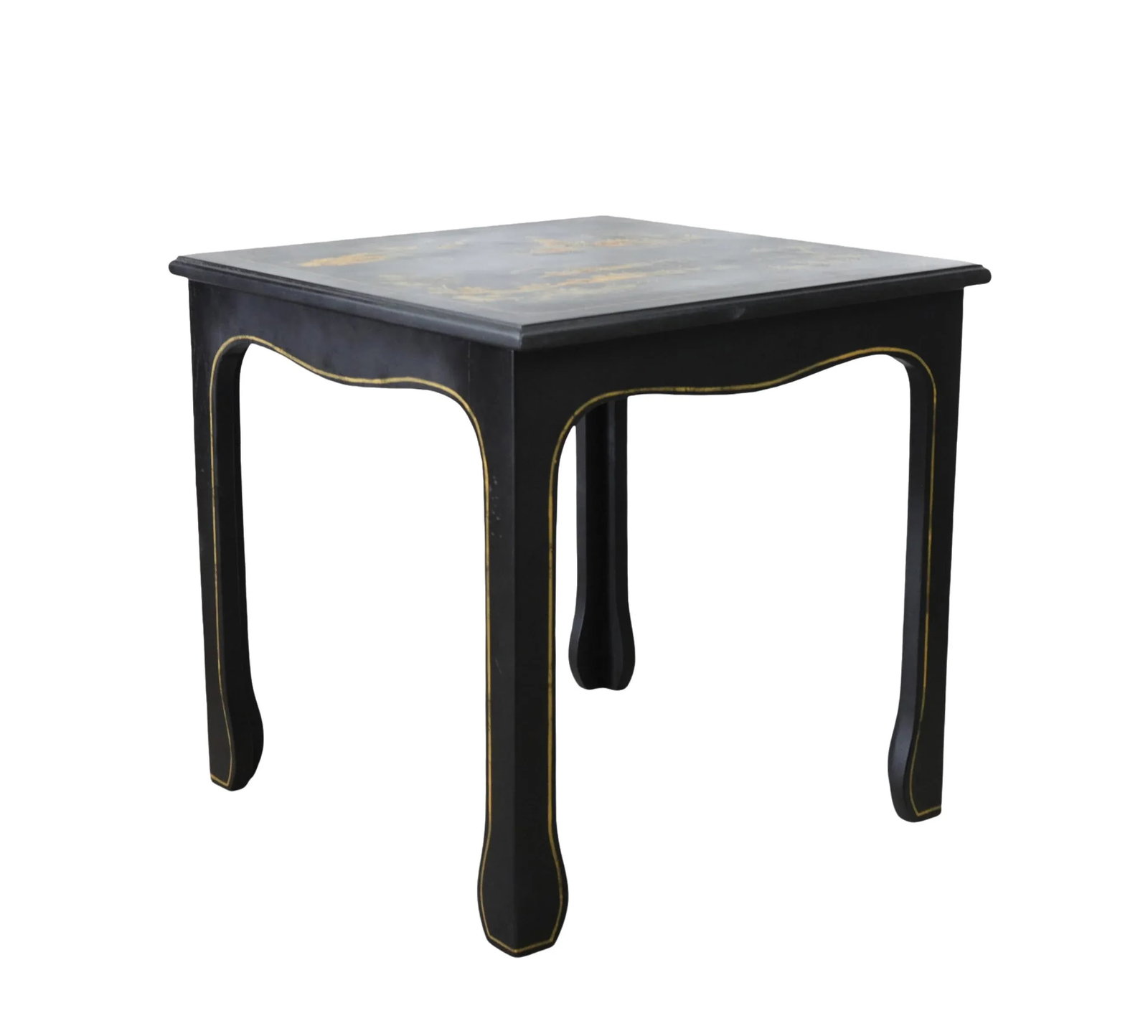 Pair of Hand Painted Chinoiserie Side Tables in Gold With Black Background - 7