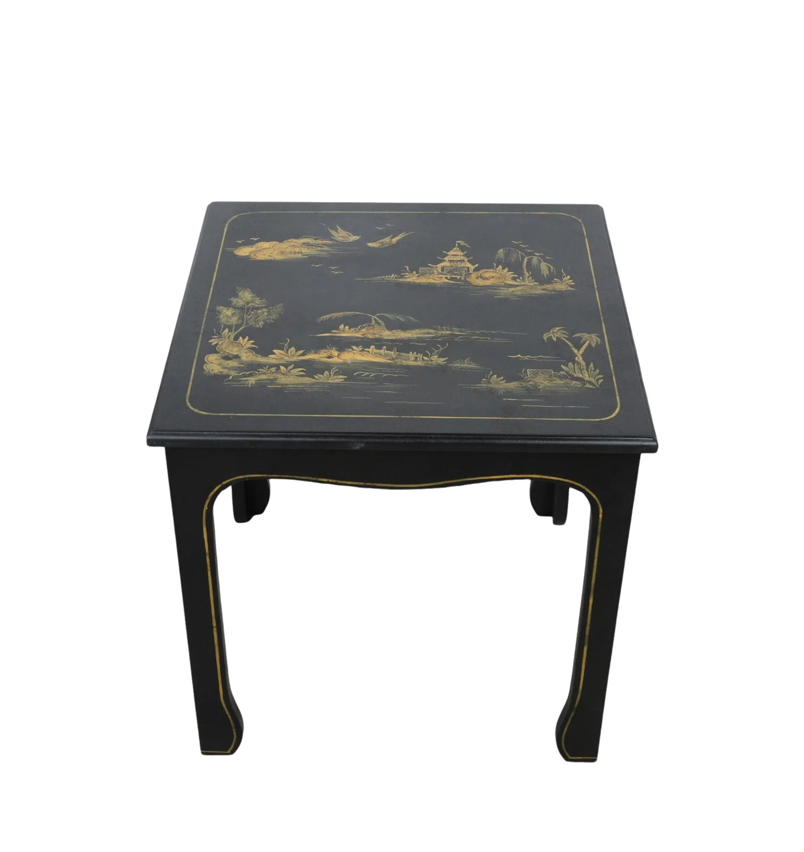Pair of Hand Painted Chinoiserie Side Tables in Gold With Black Background - 8