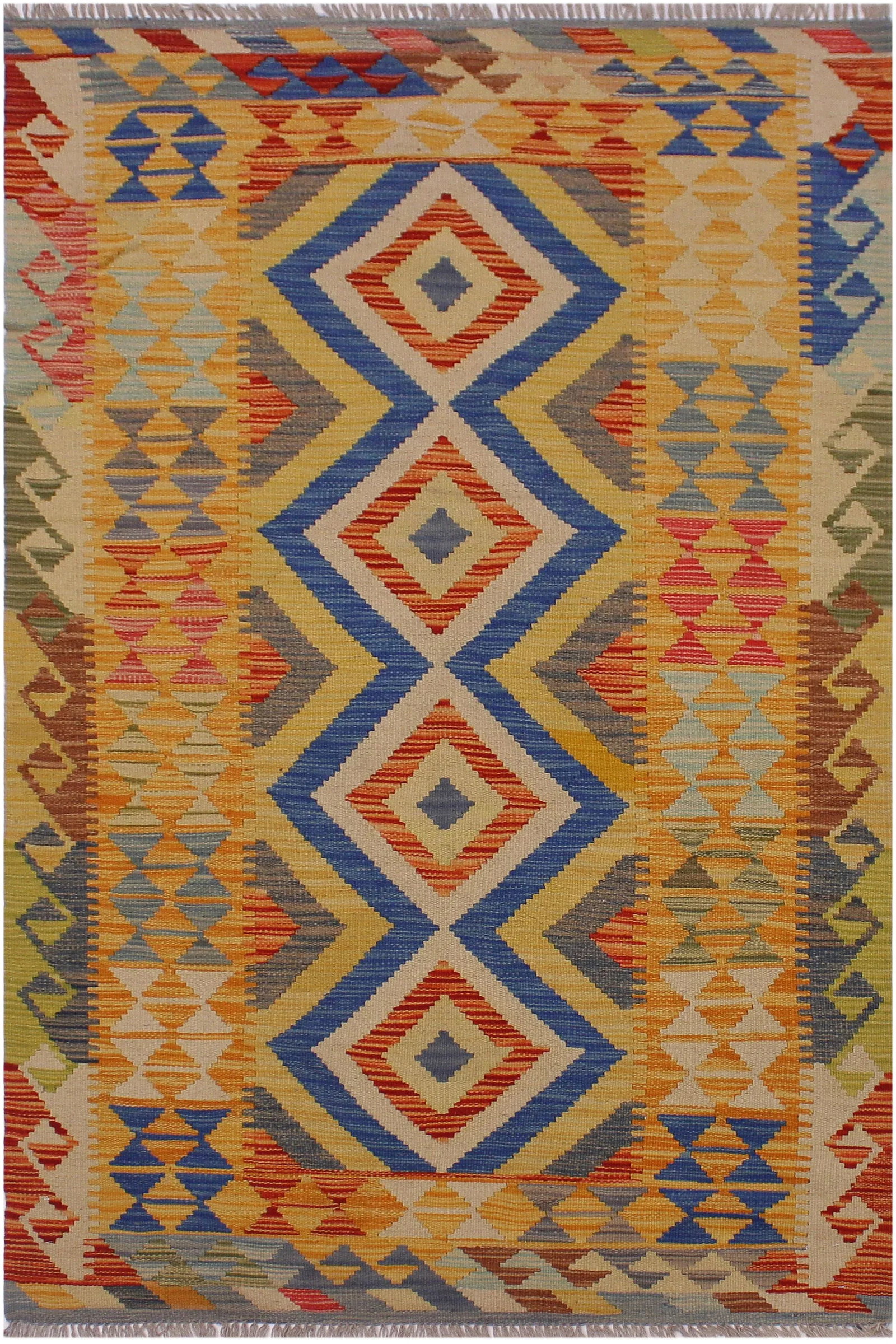 Bohemian Kilim Hand-Woven Wool Rug -3'5" X 6'4" - 8