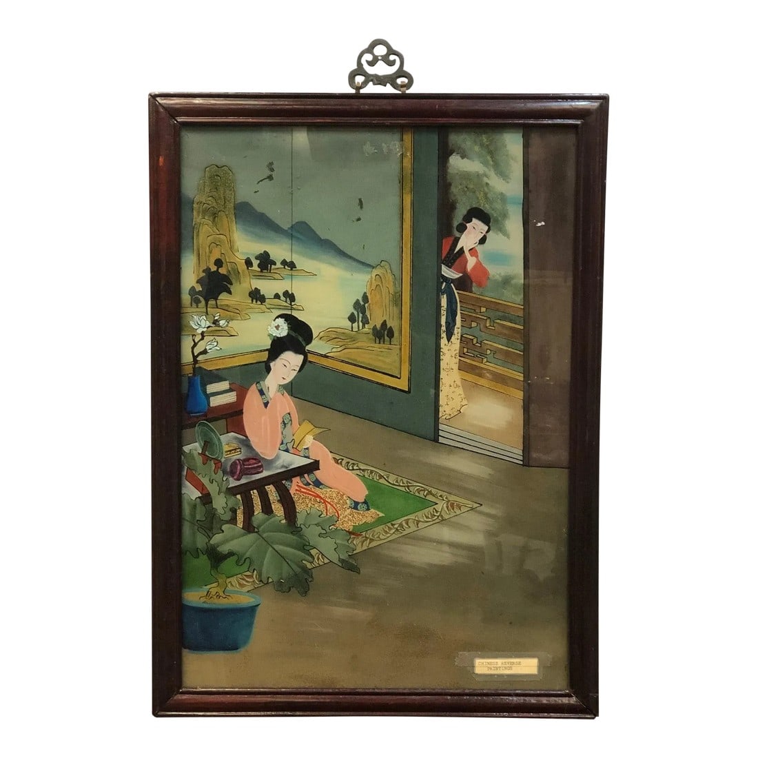 Early 20th Century Antique Chinese Reverse Glass Painting of a Geisha Original: Antique Chinese Reverse Glass Painting of a Geisha, Original - 17" x 23" Condition: Alterations: Unknown Imperfections: Some Imperfections Condition Notes: Good condition Dimensions: Height: 23 in.