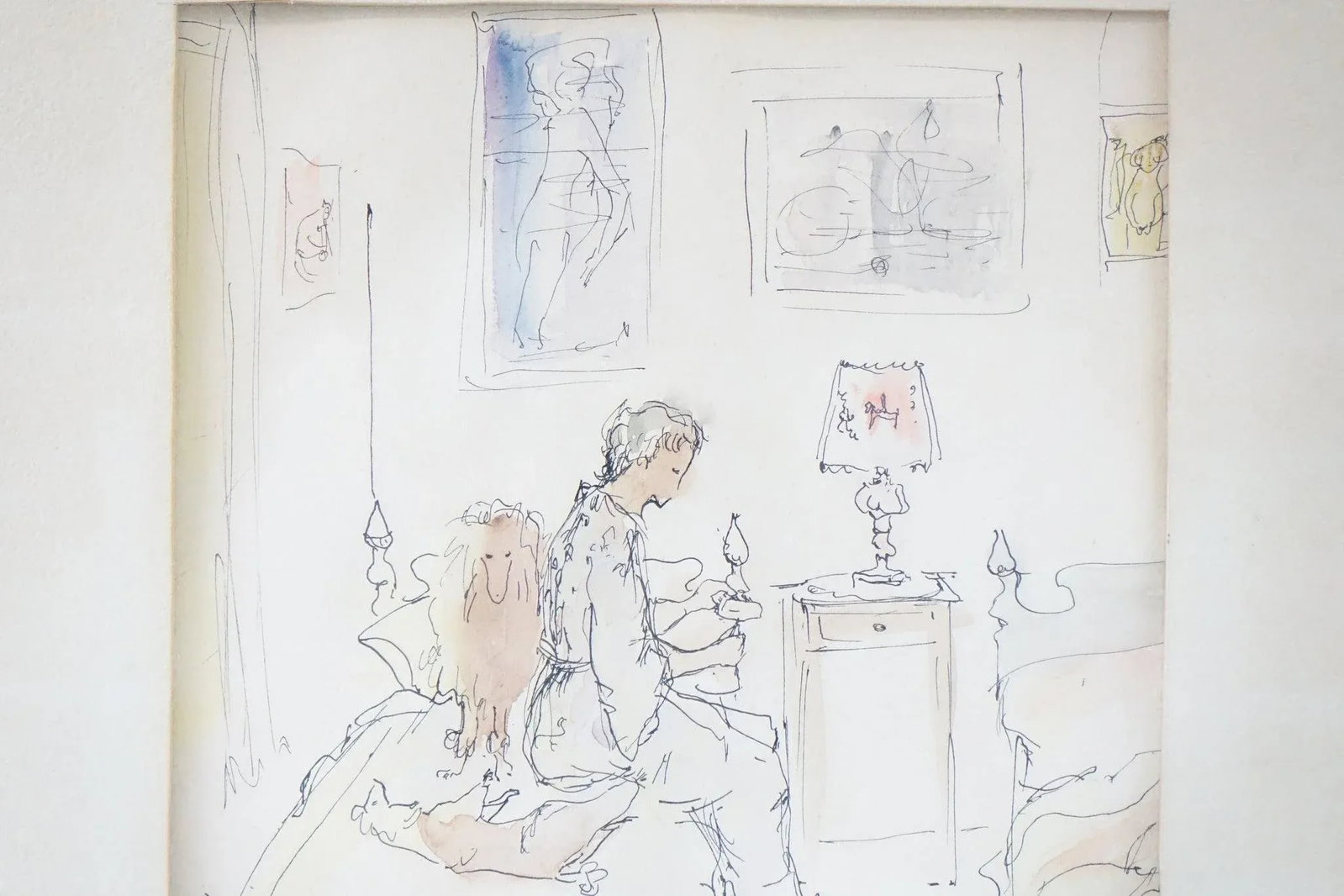 The Day's End - Original Minimalist Pen and Watercolor on Paper Signed - 4