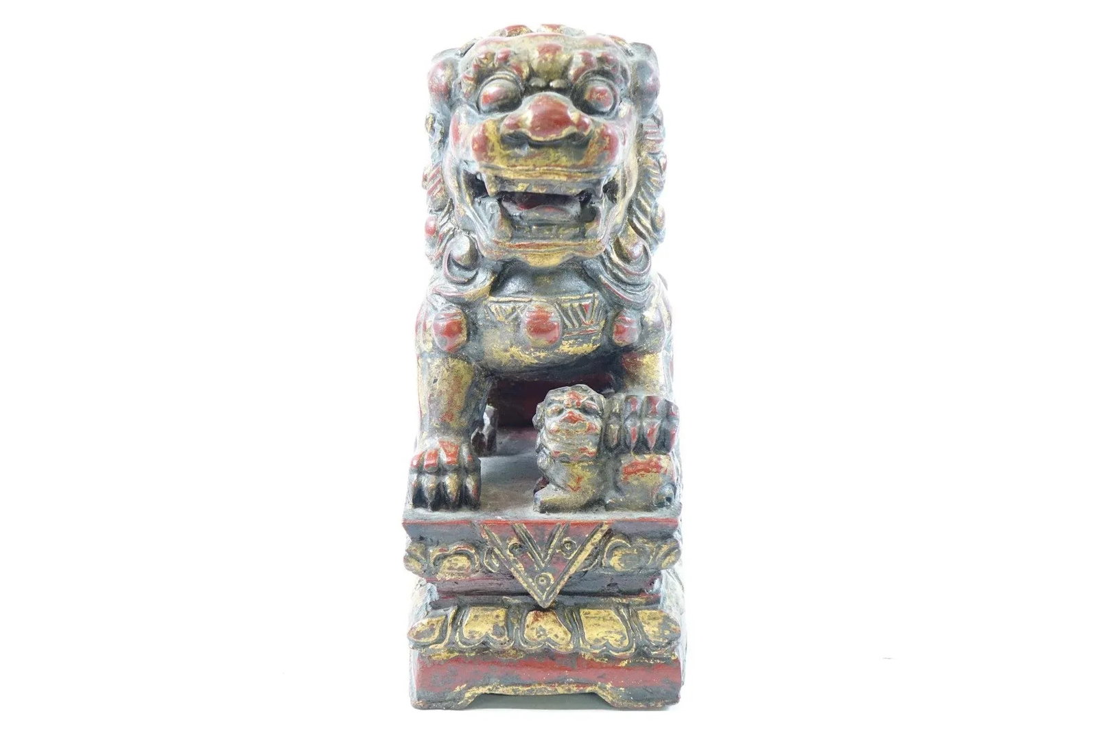 Antique Chinese Wood Sculptures of Foo Dogs - A Pair - 2