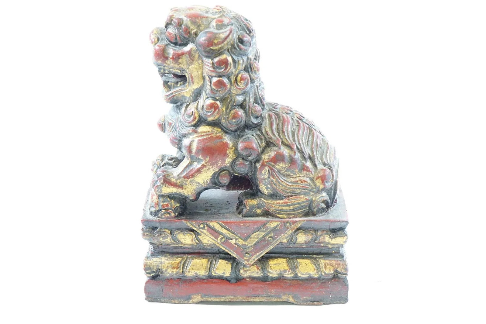 Antique Chinese Wood Sculptures of Foo Dogs - A Pair - 3