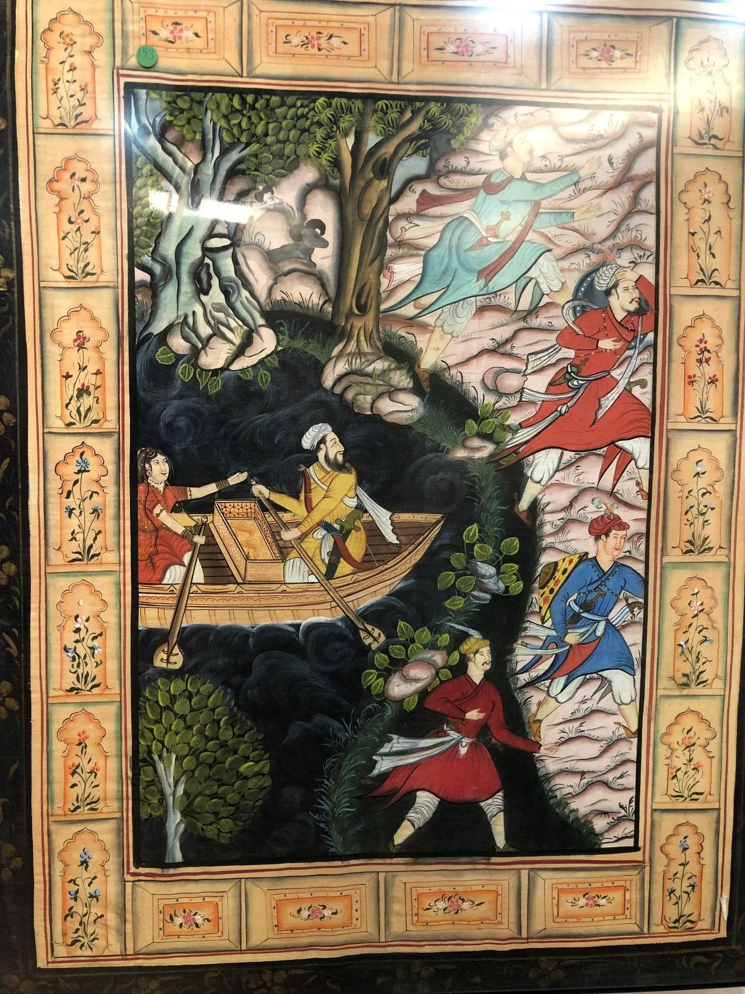 Large Mughal Original Painting – 41" X 32" – Handcrafted Masterpiece - 6
