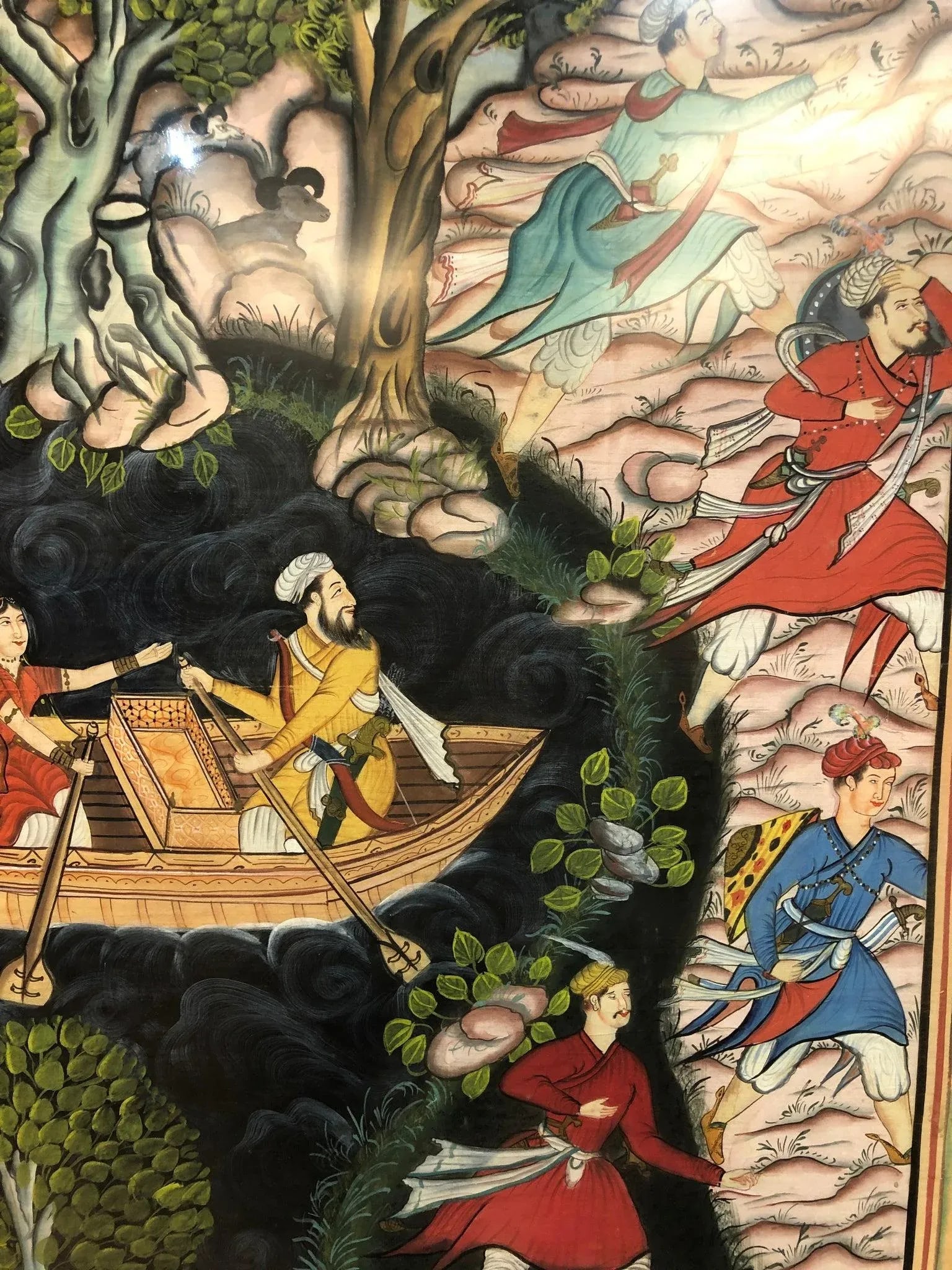 Large Mughal Original Painting – 41" X 32" – Handcrafted Masterpiece - 7