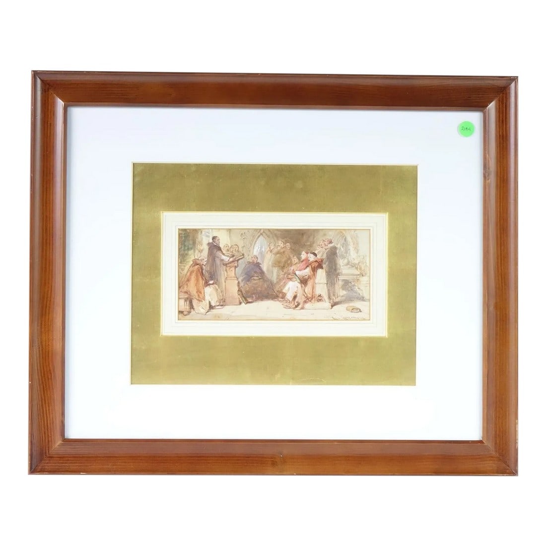 Early 20th Century Counsel Meeting Original Watercolor Signed: Counsel Meeting, Original Watercolor, Signed - 23" x 19" This exquisite original watercolor painting titled Counsel Meeting captures a historical or formal gathering with remarkable detail and