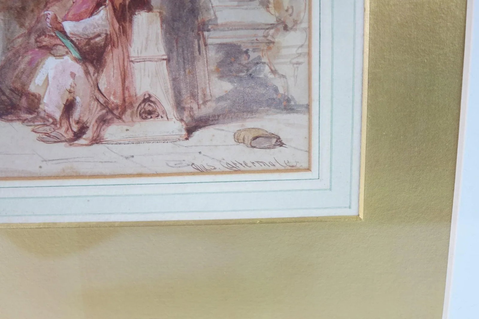 Early 20th Century Counsel Meeting Original Watercolor Signed - 3