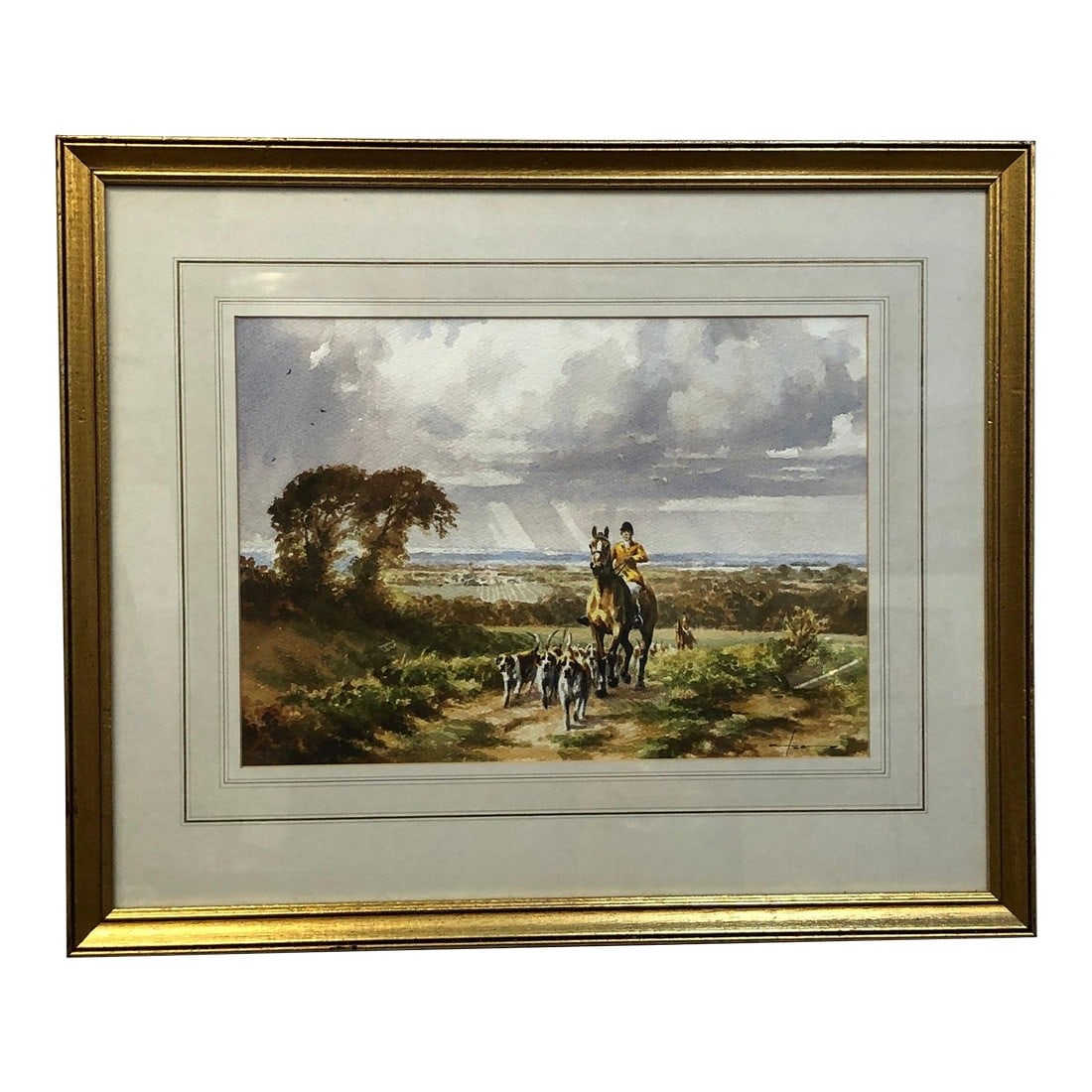Fox Hunt - Mid 20th Century Original Watercolor Signed, Framed (1 of 3)