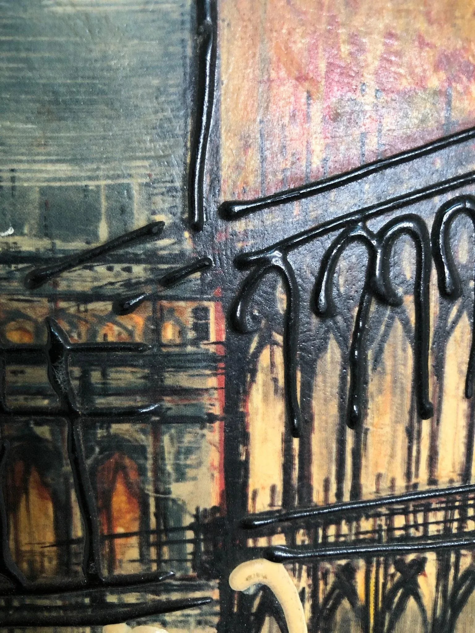 City of Light and Shadow - Original Multimedia Painting 1965 Signed on the Top, Framed - 3