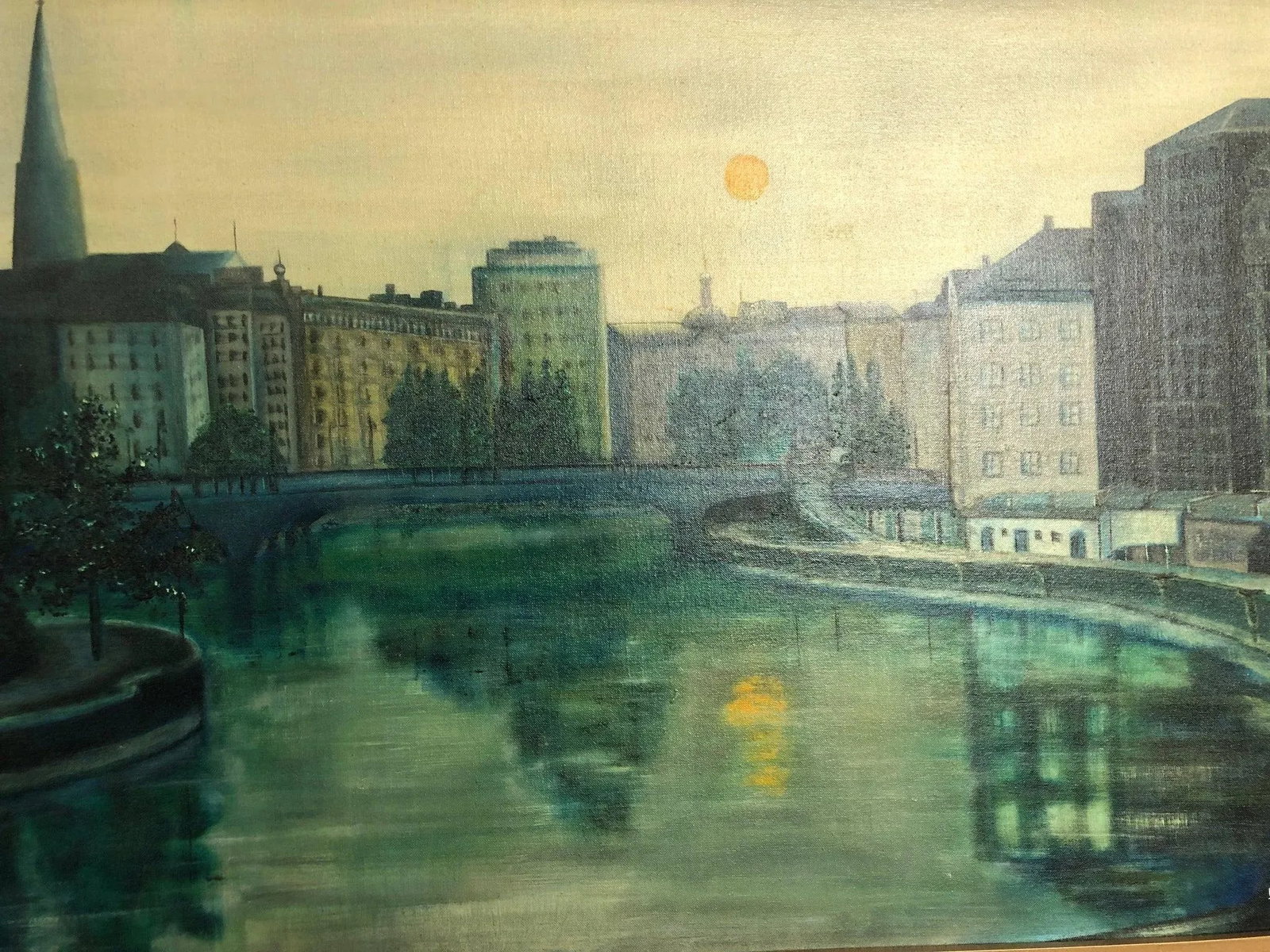 Twilight Over the Canal - Original Oil on Canvas 1968, Signed on the Bottom, Framed - 5