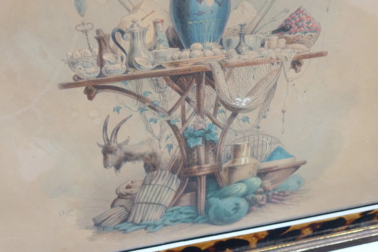19th Century Still Life Painting with Pencil Signed Original, Framed - 2