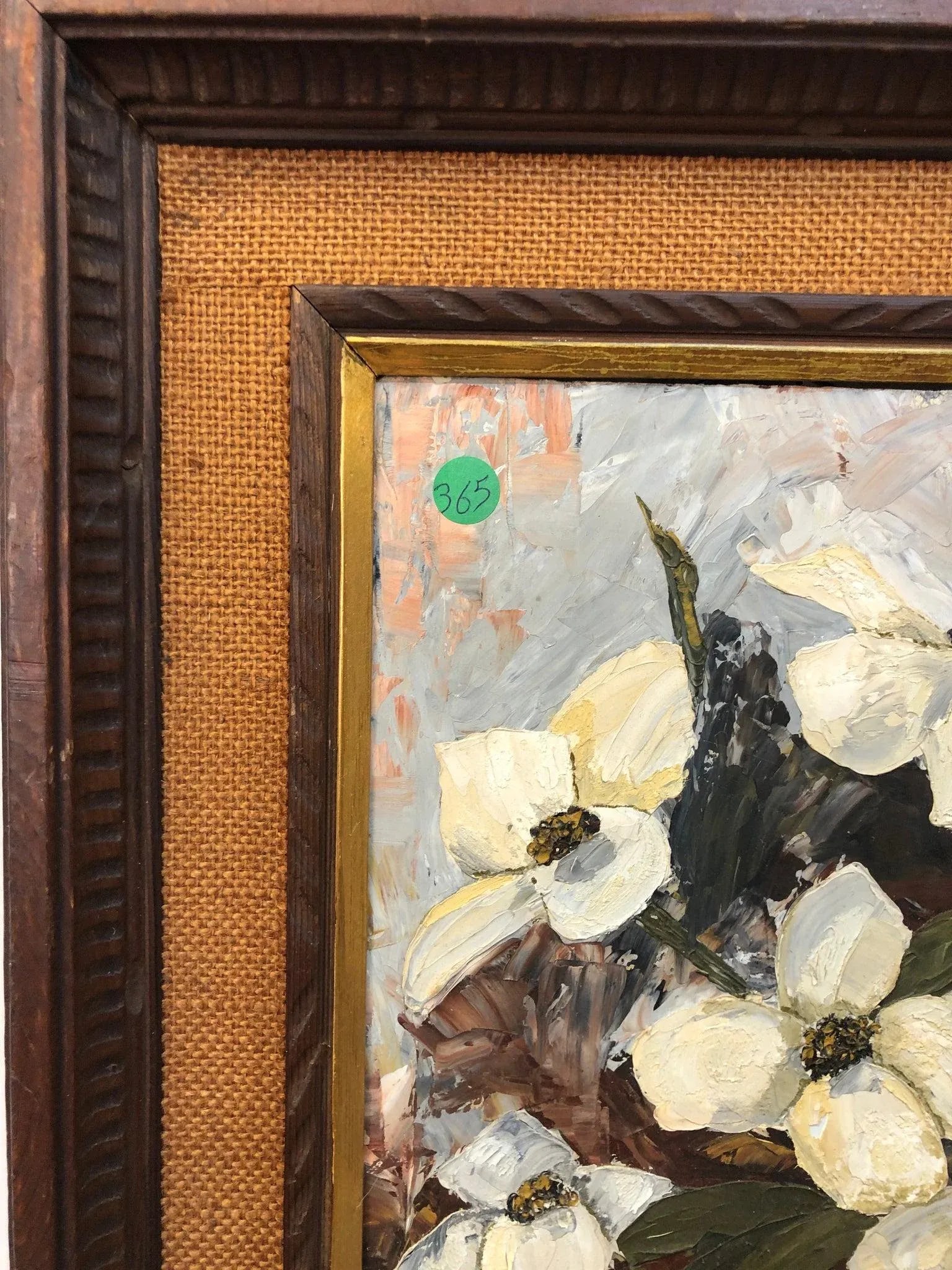 White Blooms at Dusk - Acrylic on Board by Lois Coen Signed 1965, Framed - 4