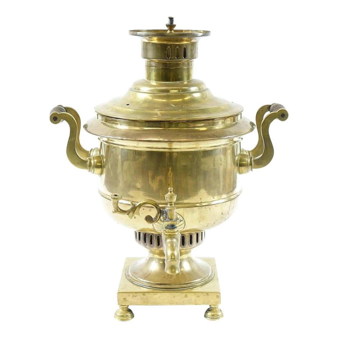 Antique Brass Samovar 19th Century With Stamps Missing Top Knobs: Antique Brass Samovar 19th Century with Stamps (missing top knobs) Condition: Alterations: Unknown Imperfections: Some Imperfections Condition Notes: Good condition Dimensions: Height: 17 in. Width:
