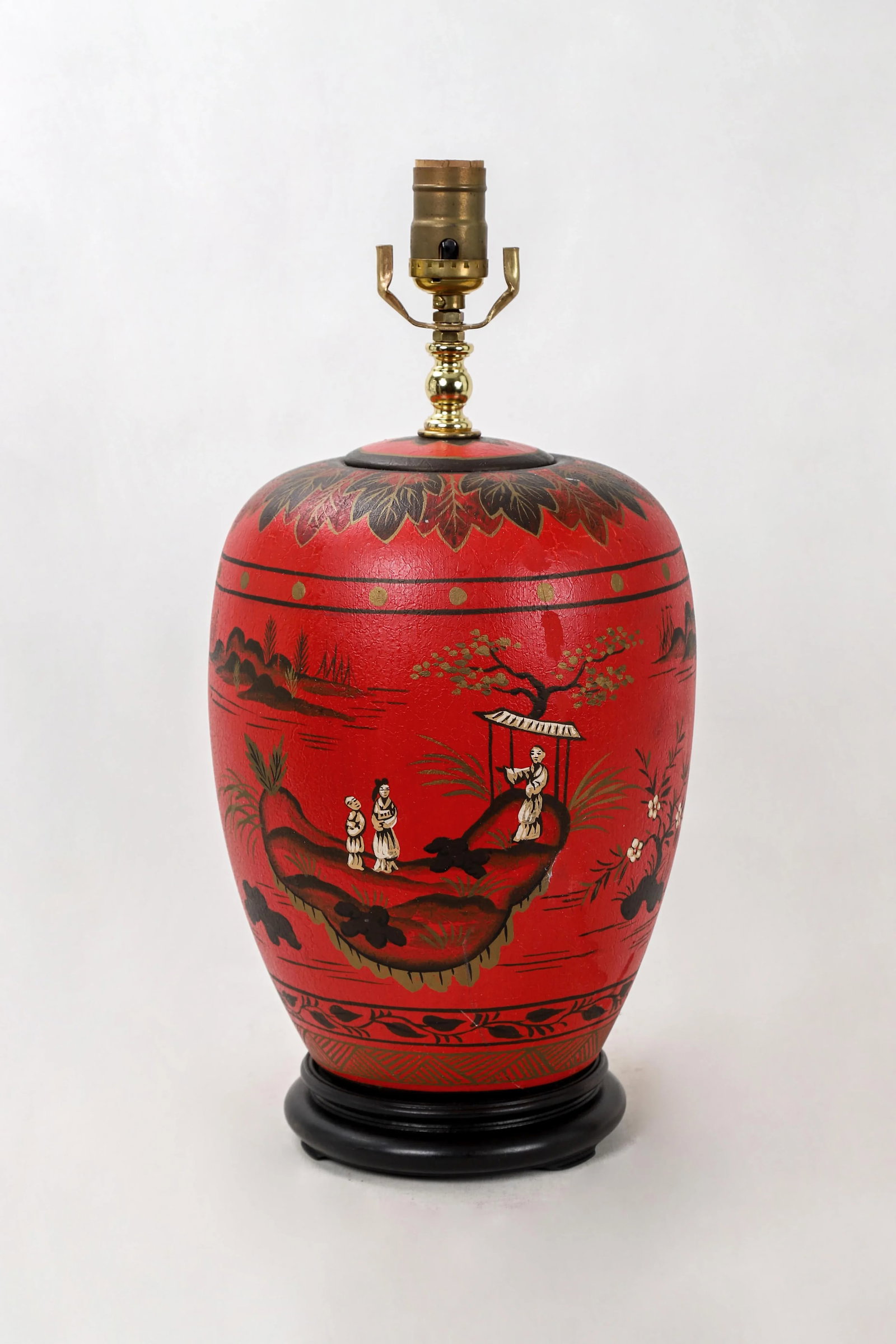 Vintage Chinoiserie Red Ginger Jar Lamp With Figured in White and Gold Color - 11