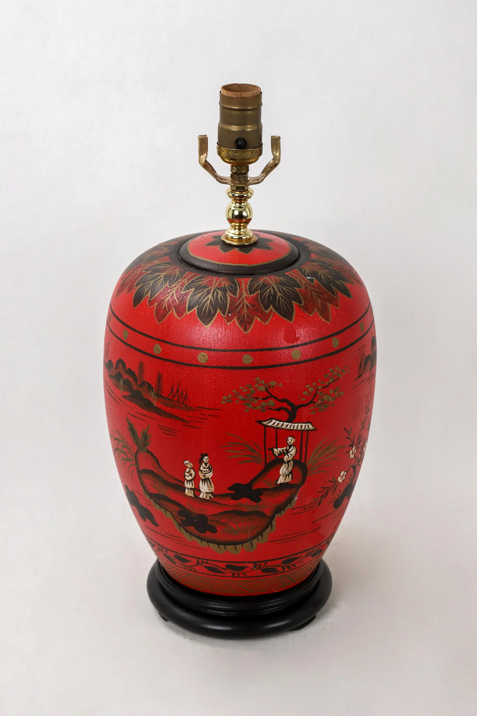 Vintage Chinoiserie Red Ginger Jar Lamp With Figured in White and Gold Color - 2