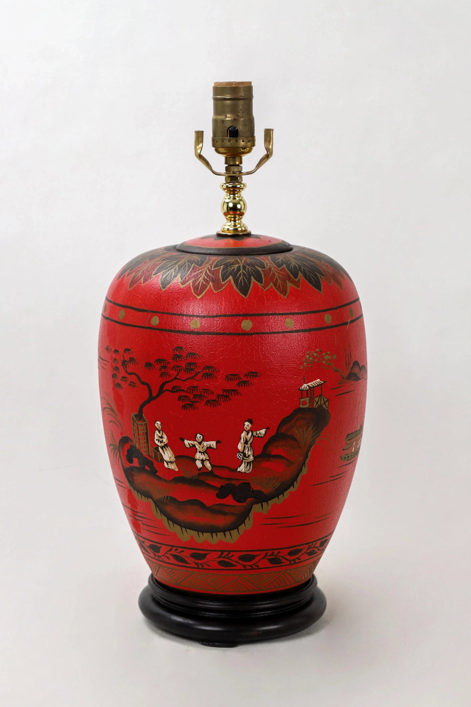 Vintage Chinoiserie Red Ginger Jar Lamp With Figured in White and Gold Color - 3