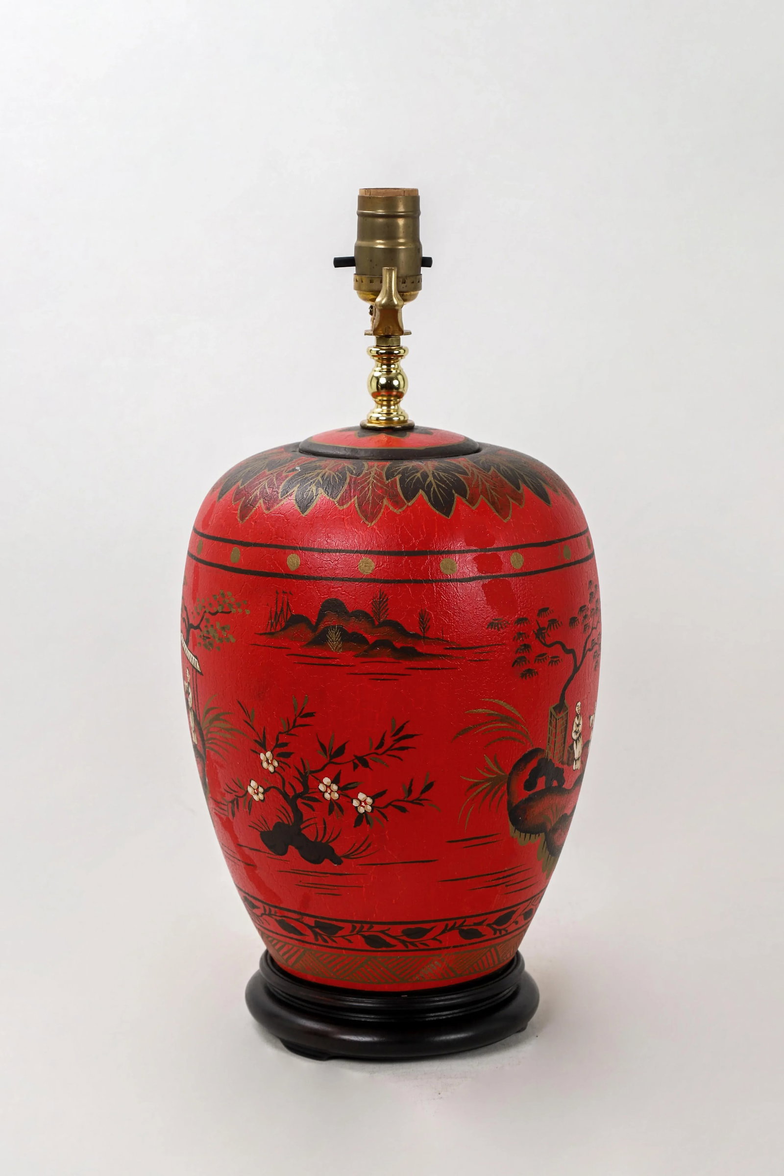 Vintage Chinoiserie Red Ginger Jar Lamp With Figured in White and Gold Color - 4