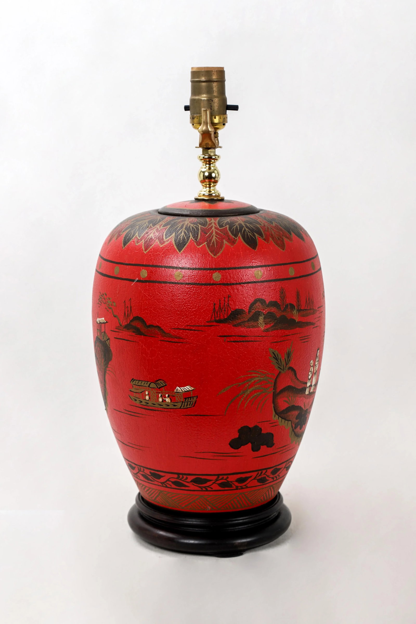 Vintage Chinoiserie Red Ginger Jar Lamp With Figured in White and Gold Color - 5