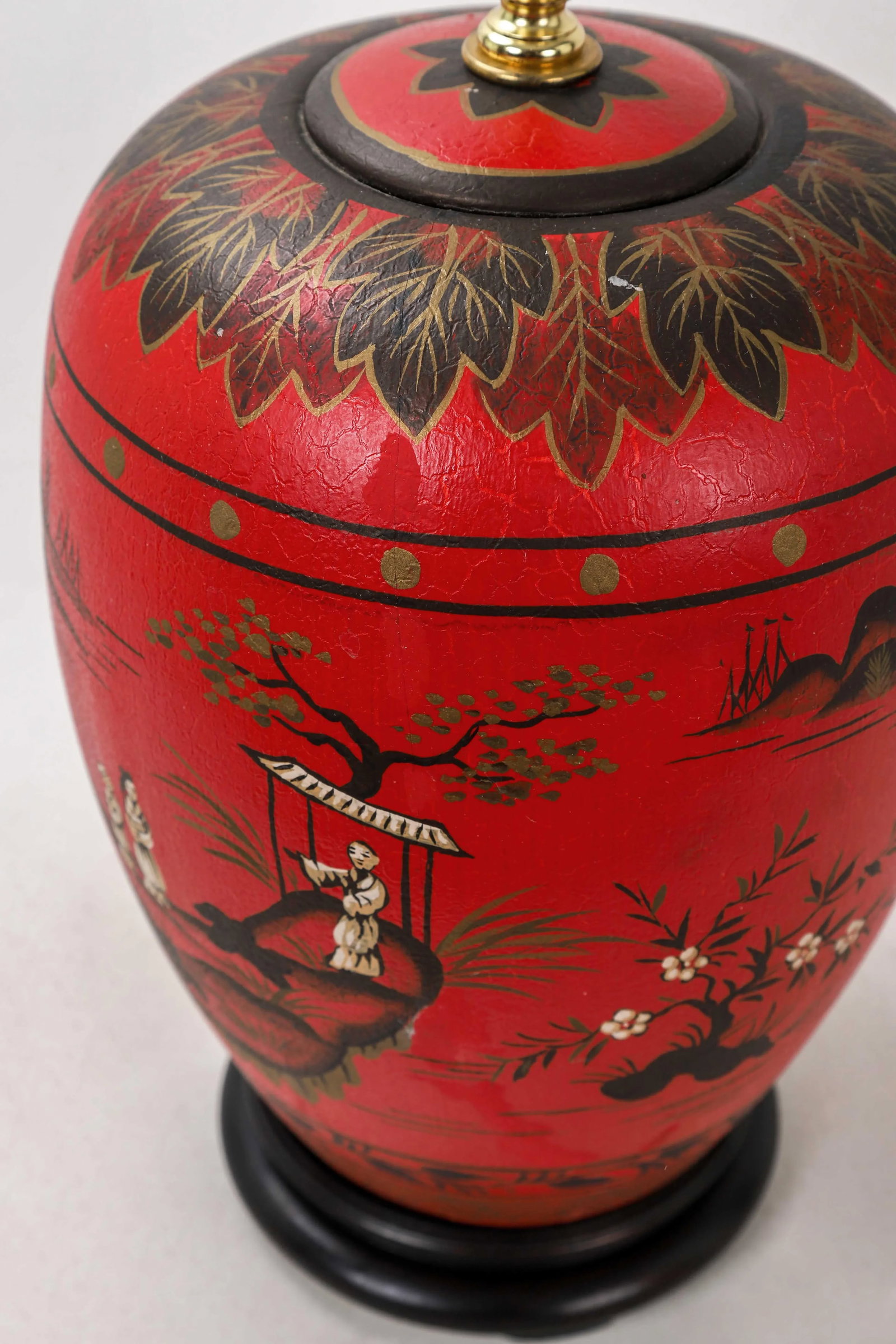Vintage Chinoiserie Red Ginger Jar Lamp With Figured in White and Gold Color - 7
