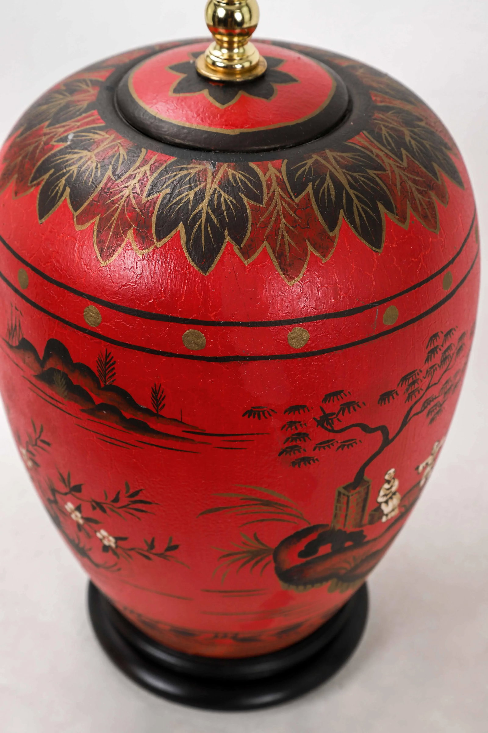Vintage Chinoiserie Red Ginger Jar Lamp With Figured in White and Gold Color - 8