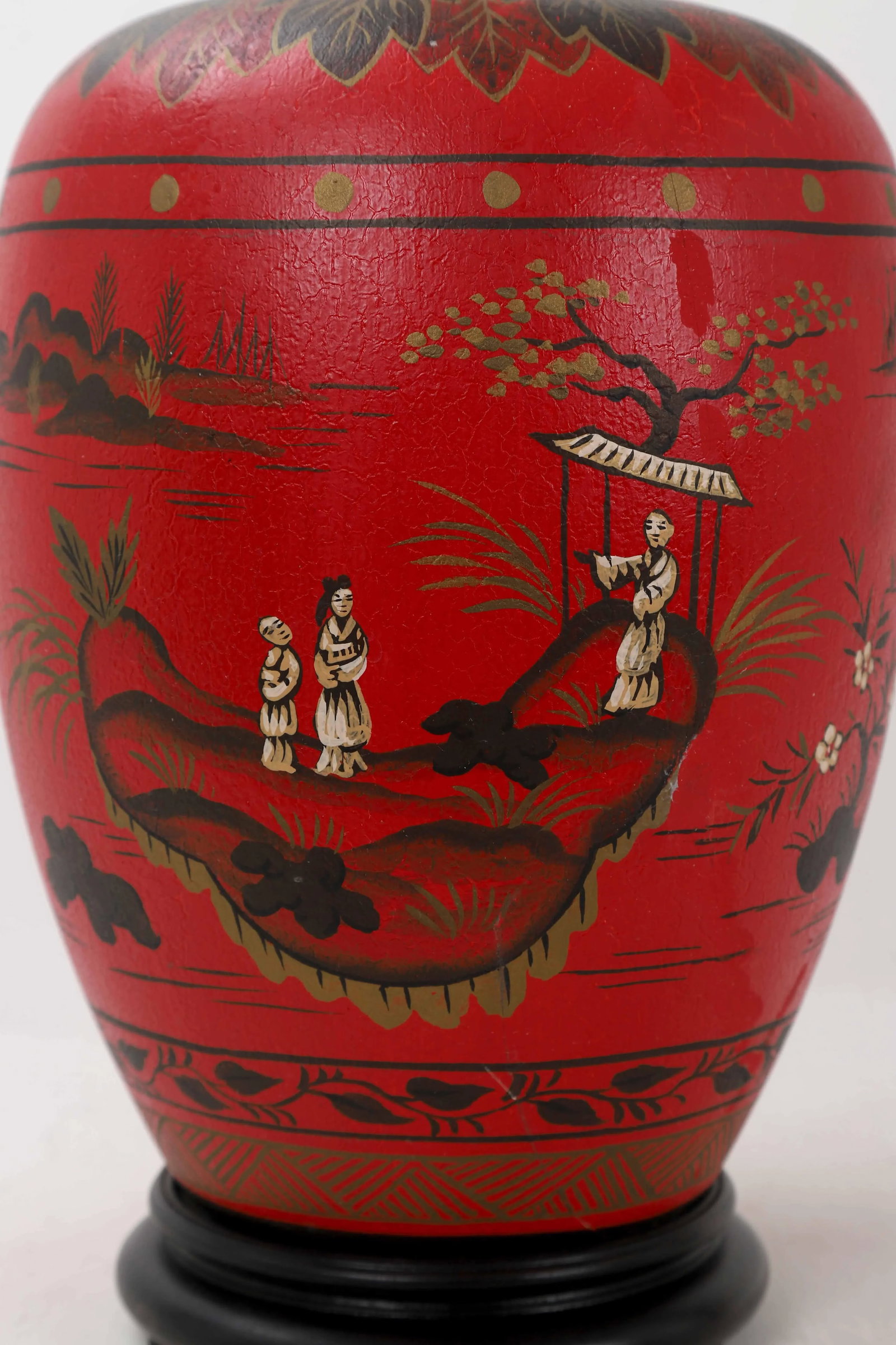 Vintage Chinoiserie Red Ginger Jar Lamp With Figured in White and Gold Color - 9