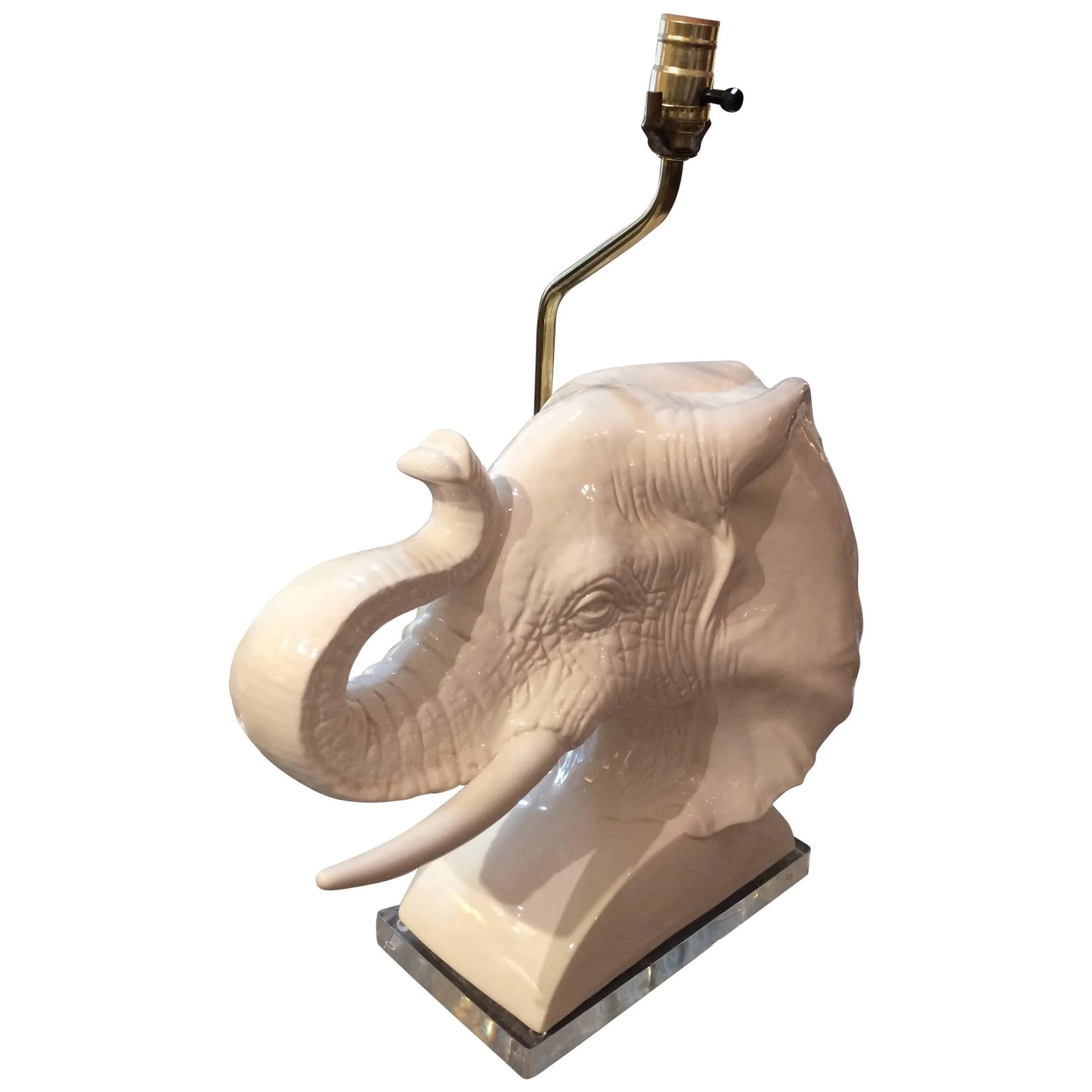 Sculptural Mid-Century Modern Ceramic Elephant Bust Table Lamps - a Pair - 2
