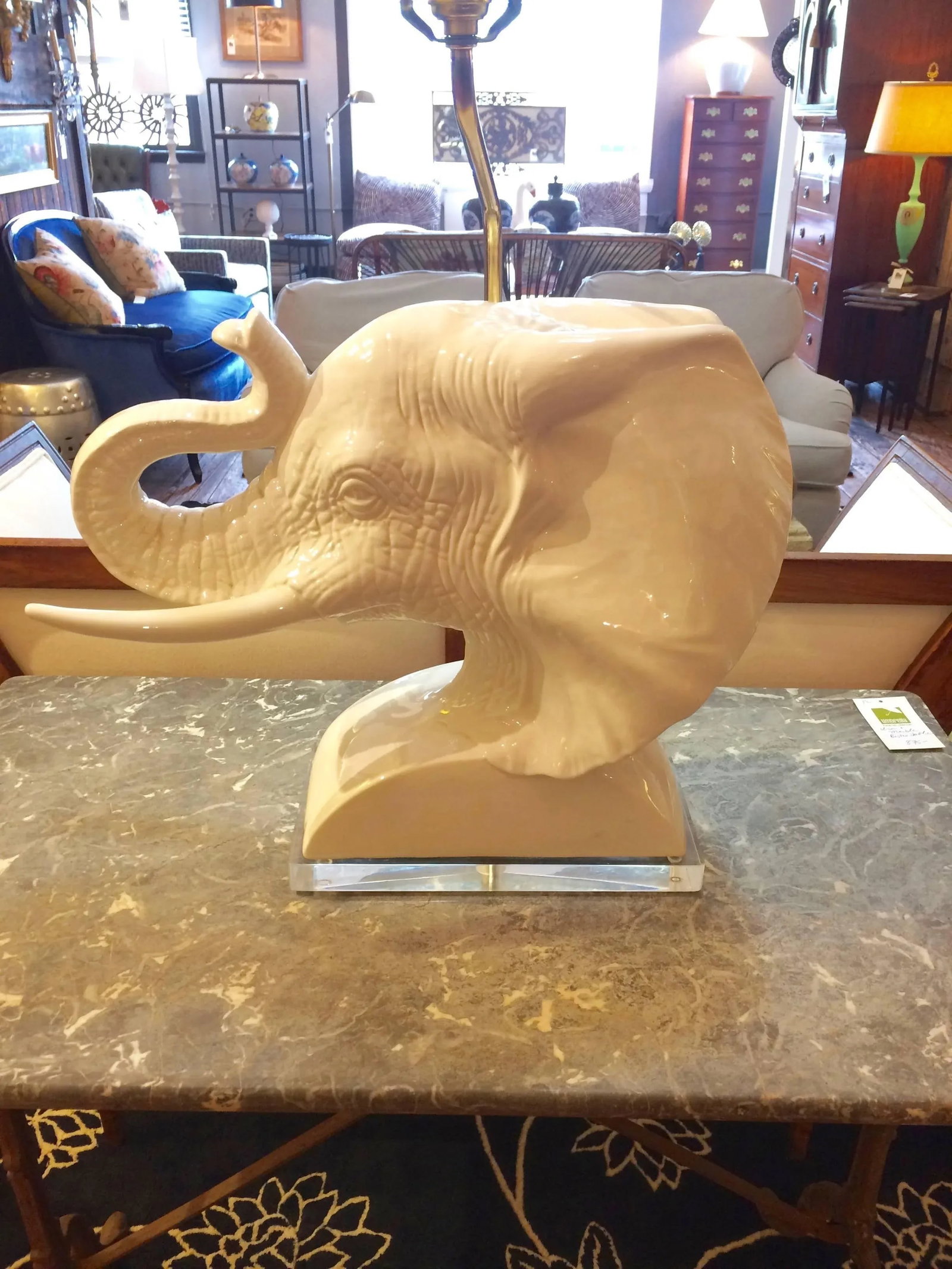 Sculptural Mid-Century Modern Ceramic Elephant Bust Table Lamps - a Pair - 4
