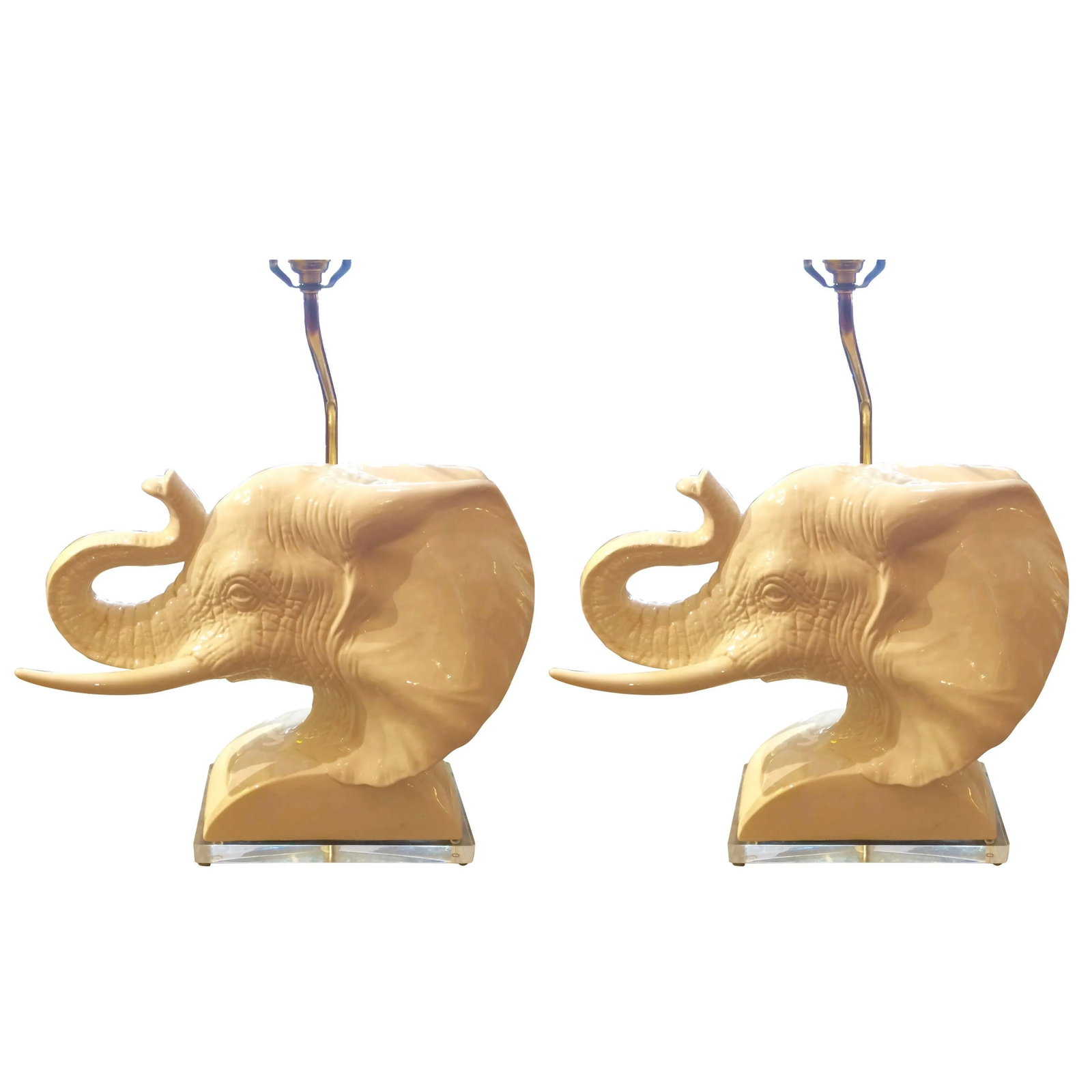 Sculptural Mid-Century Modern Ceramic Elephant Bust Table Lamps - a Pair - 8