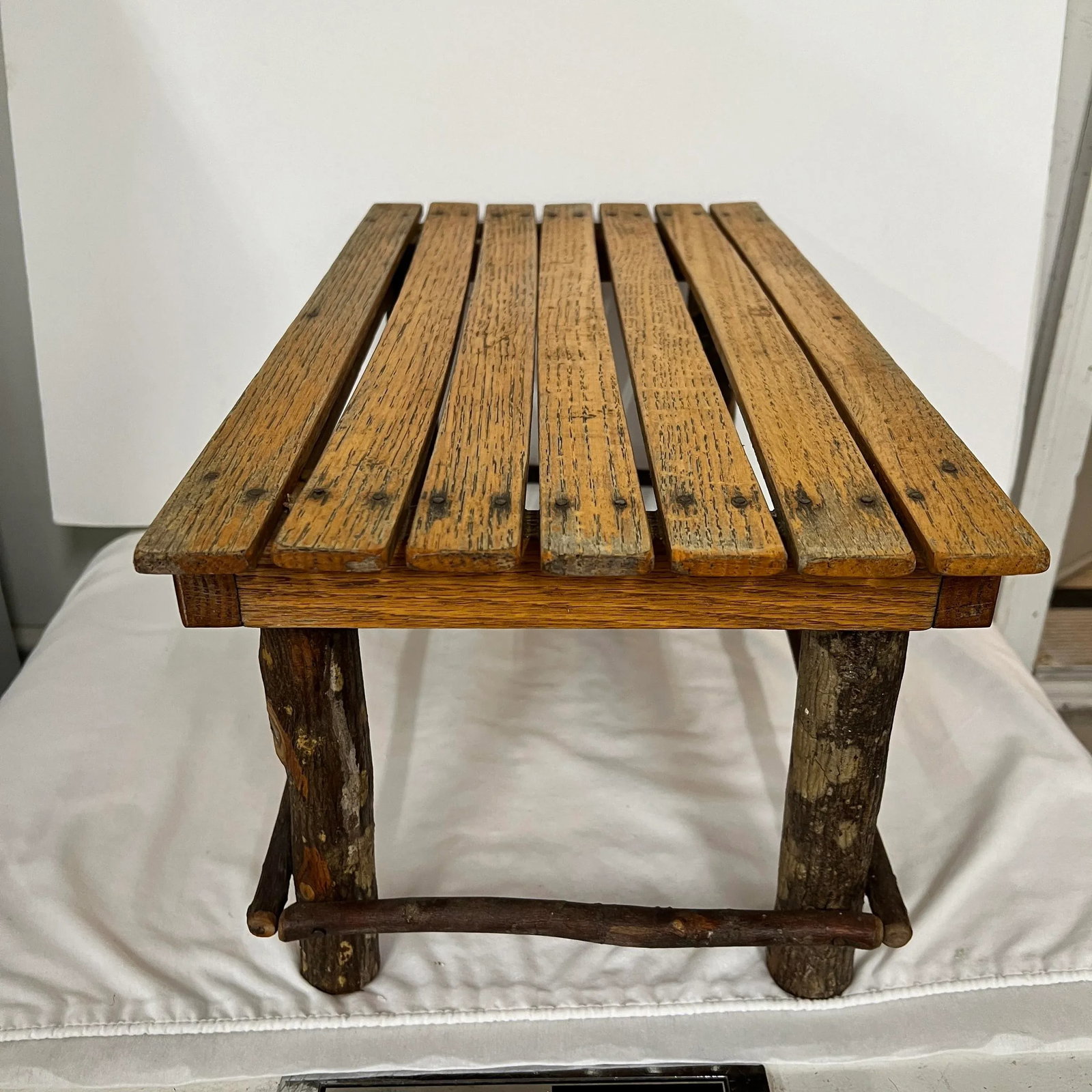 Handmade Rustic Farmhouse, French Country Wood Slat Garden Plant Bench or Footstool - 2