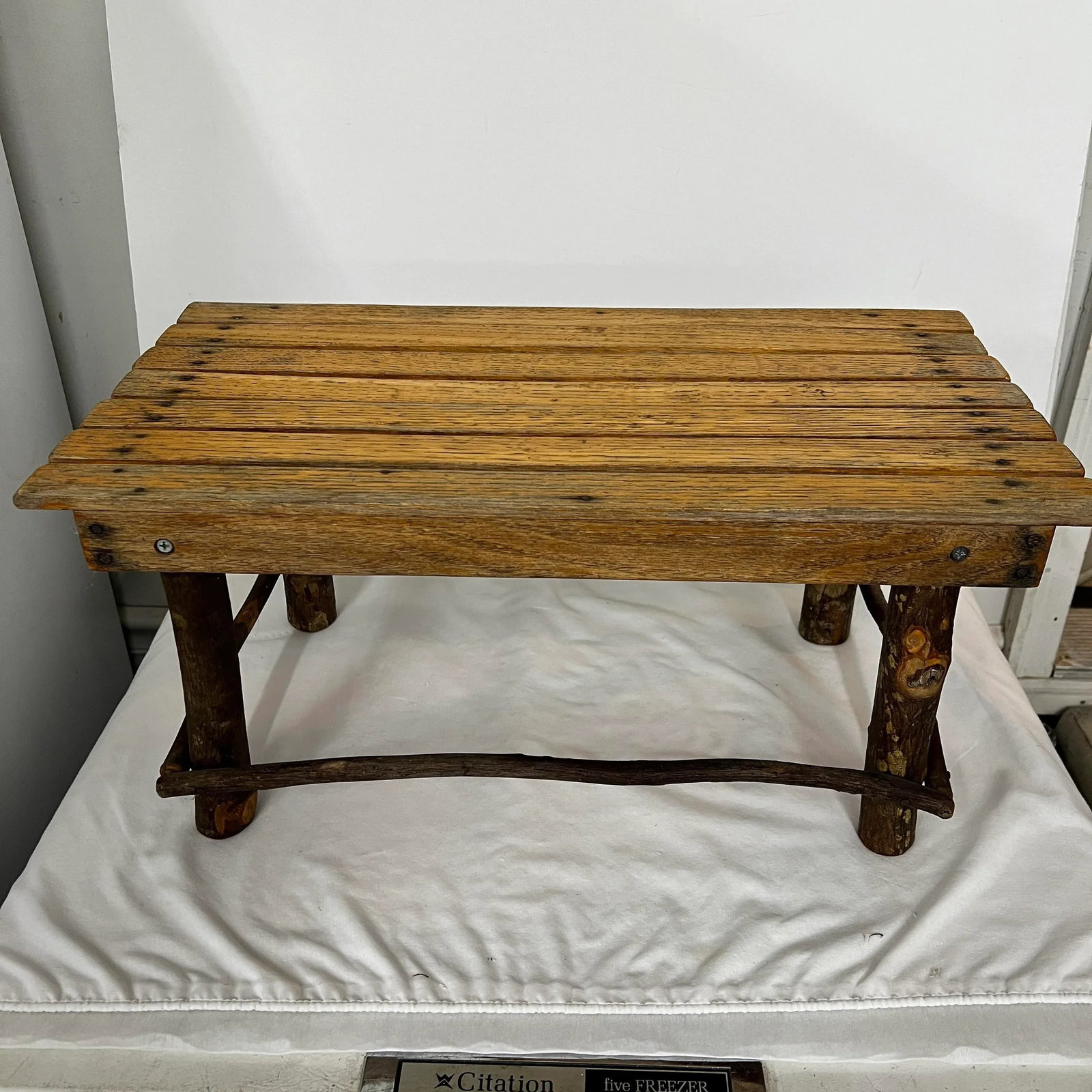 Handmade Rustic Farmhouse, French Country Wood Slat Garden Plant Bench or Footstool - 3