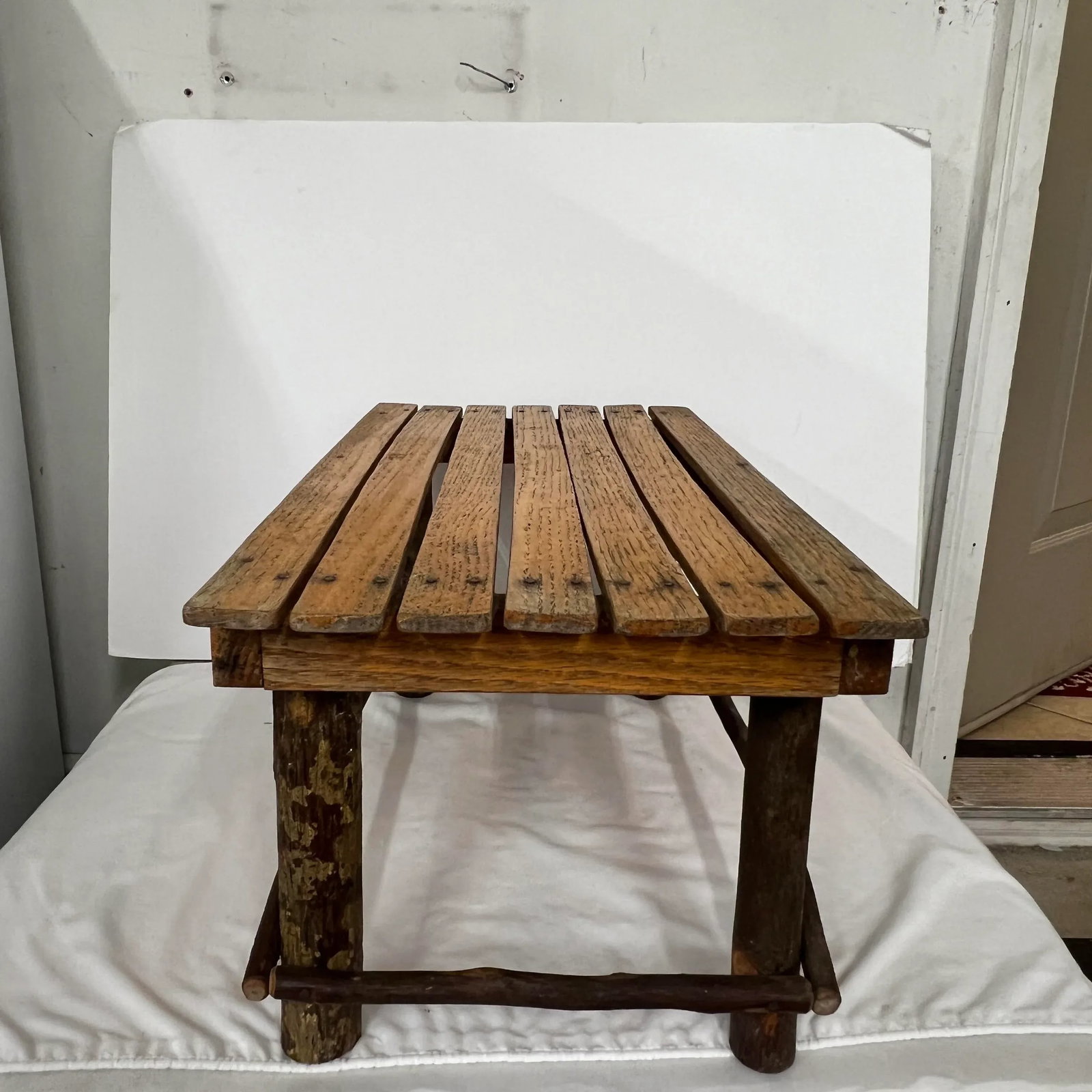 Handmade Rustic Farmhouse, French Country Wood Slat Garden Plant Bench or Footstool - 4
